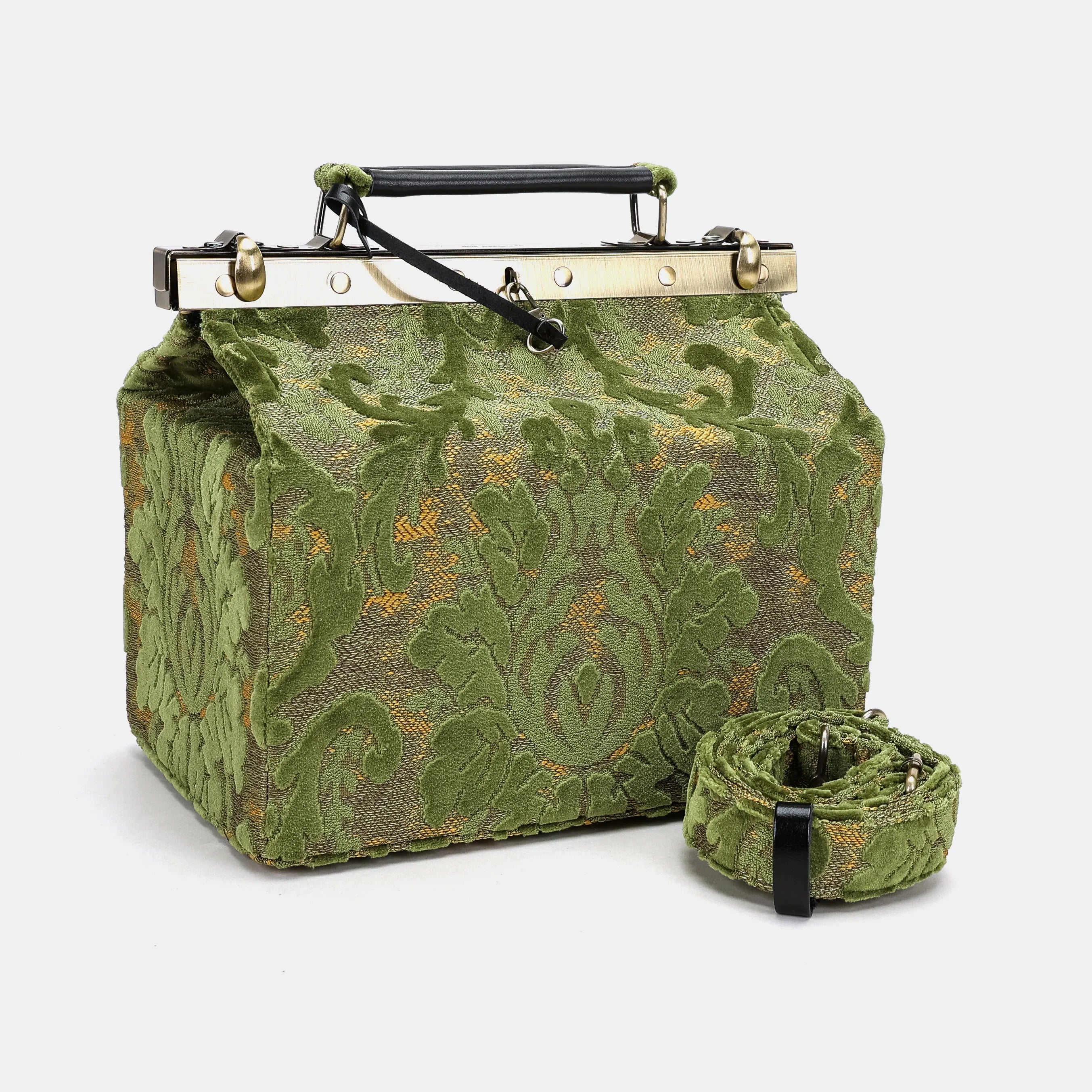 Burnout Velvet Fern Green Vivienne Carpet Purse Gladstone Bag America with shoulder strap