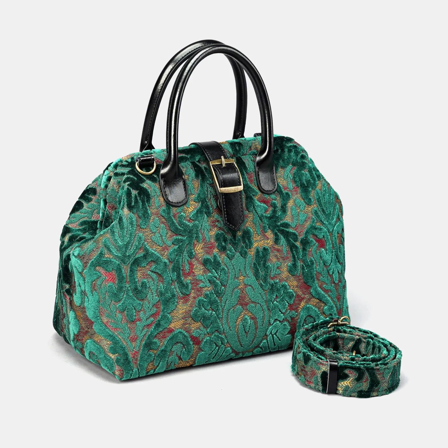 Burnout Velvet Jade Green Carpet Handbag Purse of America with strap
