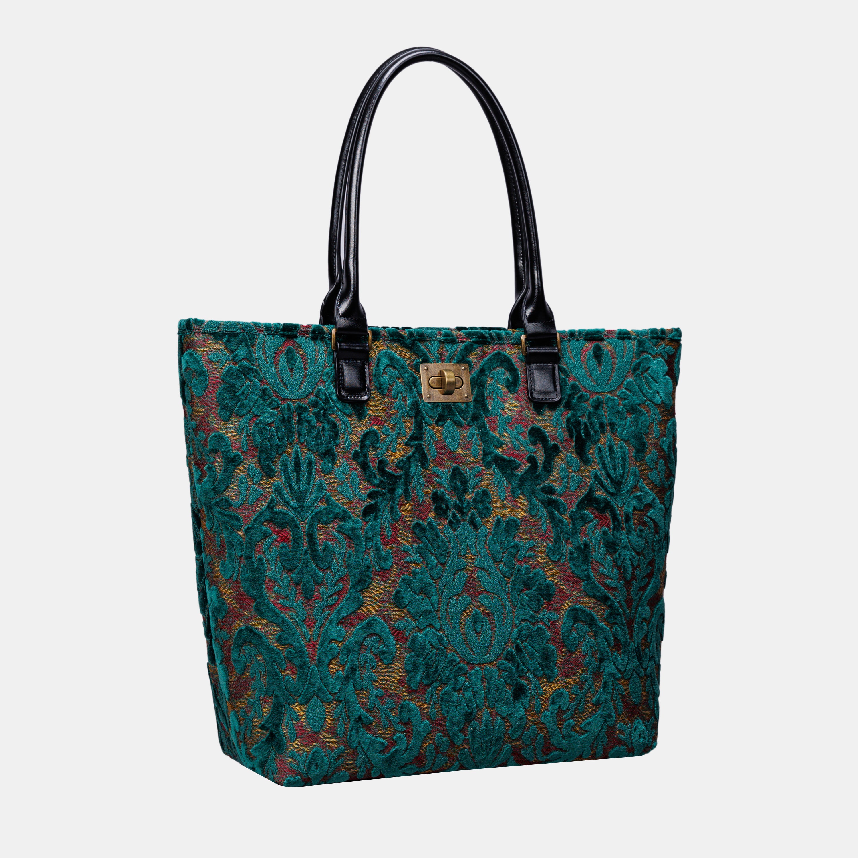 Burnout Velvet Jade Green Carpet Tote Shopper carpet bag of America front