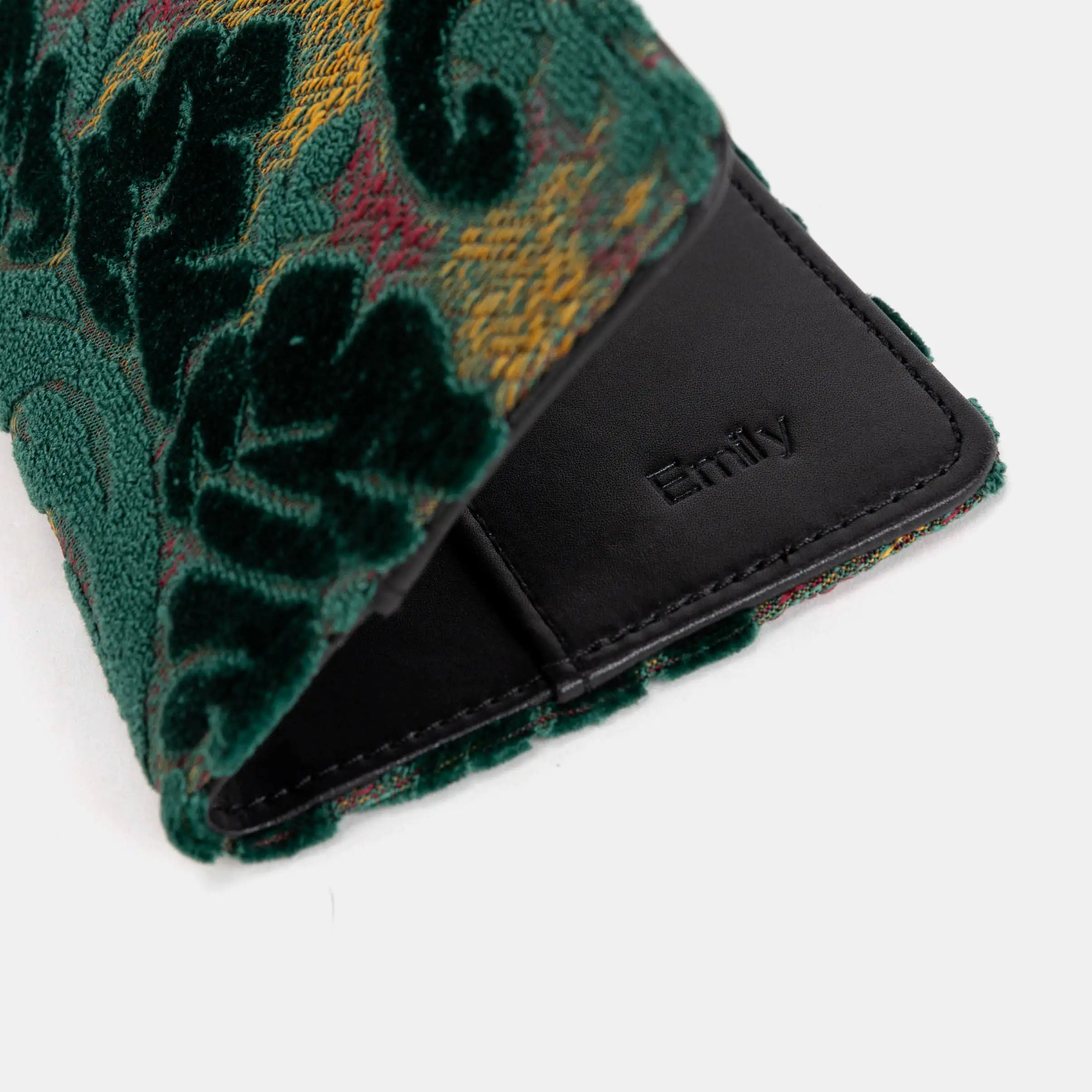 Burnout Velvet Jade Green Checkbook Cover of America detail