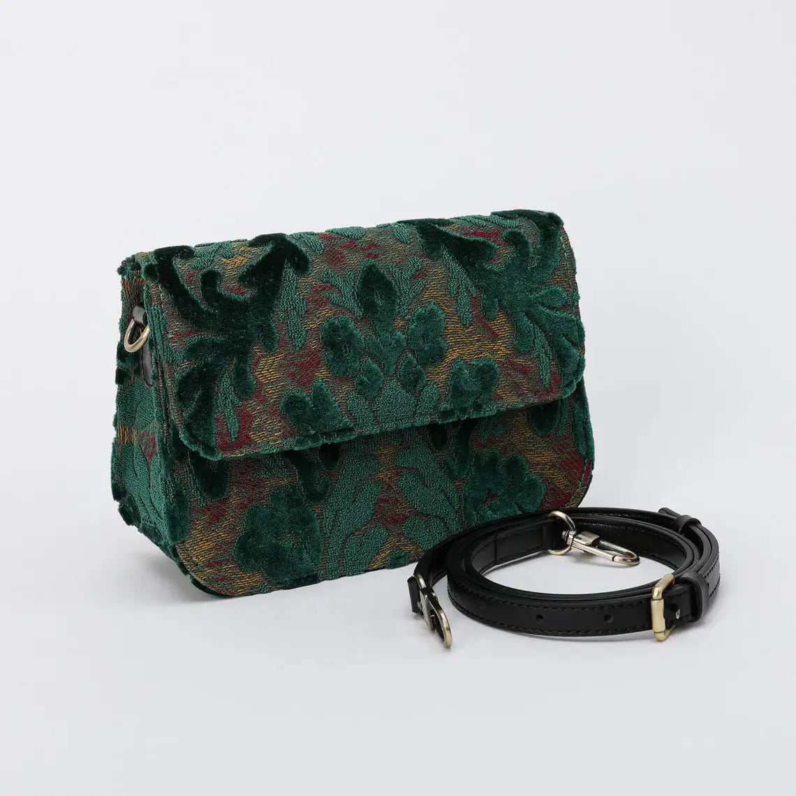 Burnout Velvet Jade Green Flap Crossbody Bag carpet bag of America with shoulder strap