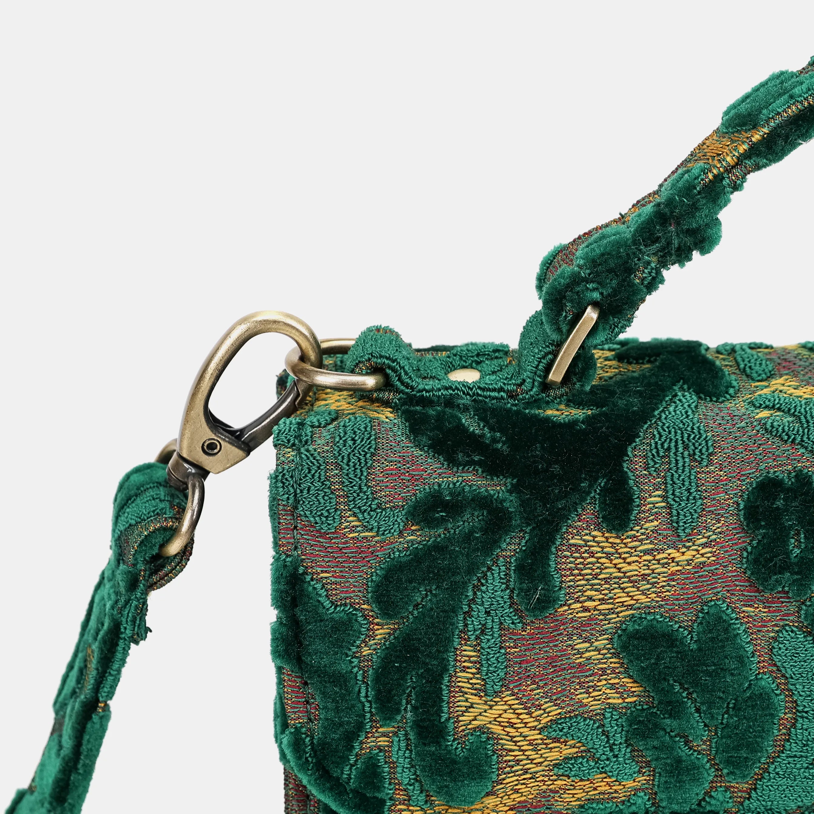 Burnout Velvet Jade Green Flap Satchel Carpetbag of America buckle