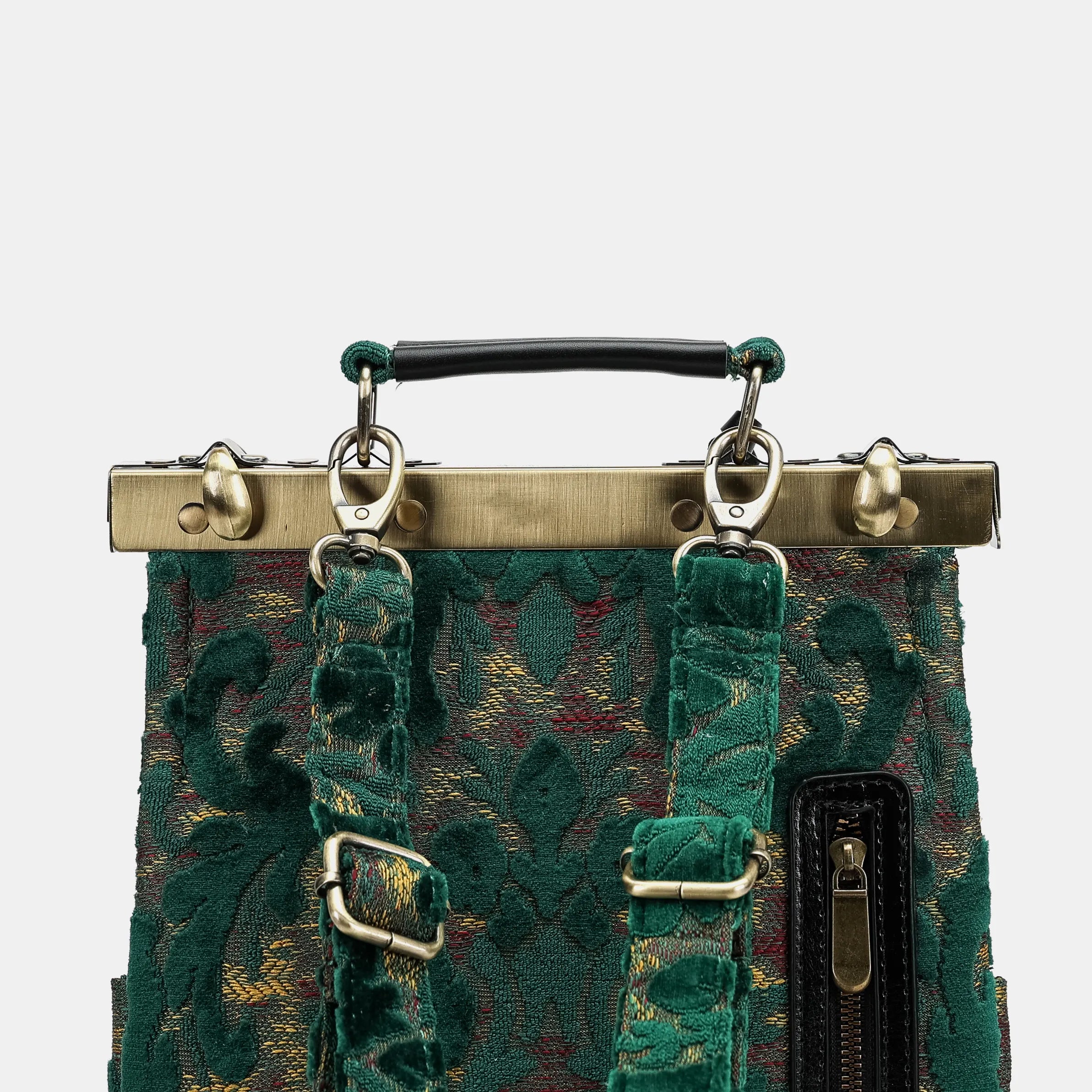 Burnout Velvet Jade Green Helena Carpet Gladstone Backpack of America back details