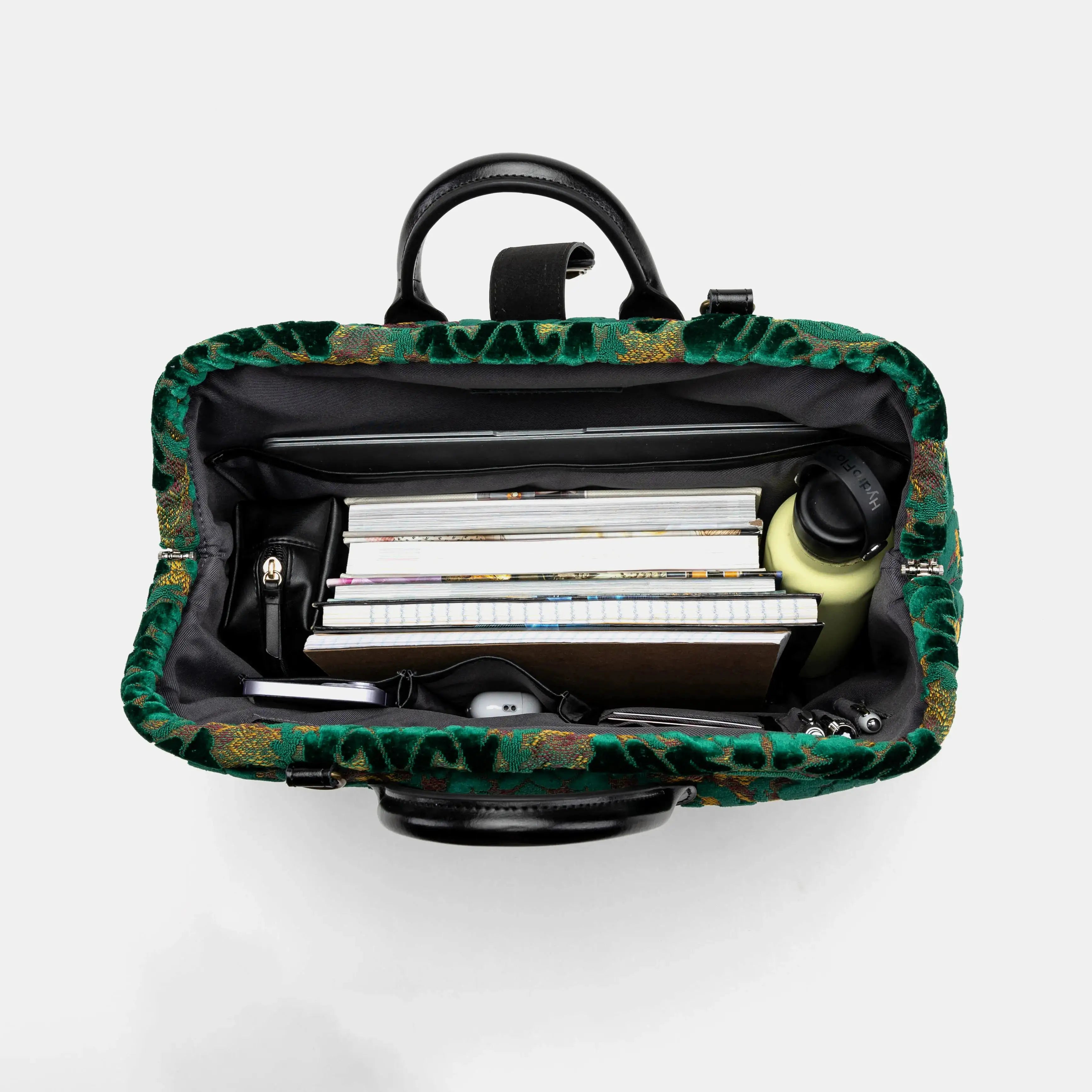 Burnout Velvet Jade Green Laptop Work Bag of America inside