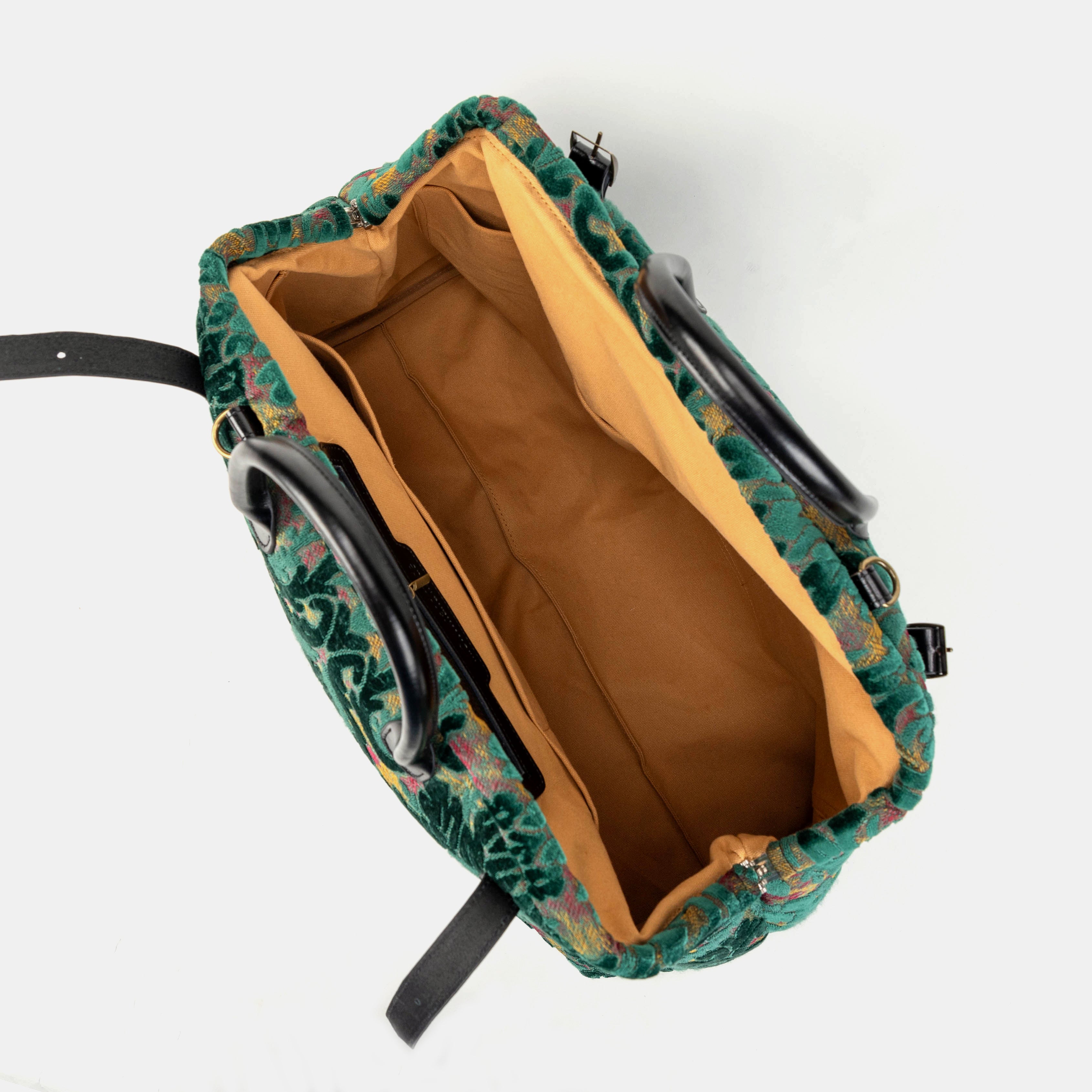 Burnout Velvet Jade Green Large Carpetbag of America inside