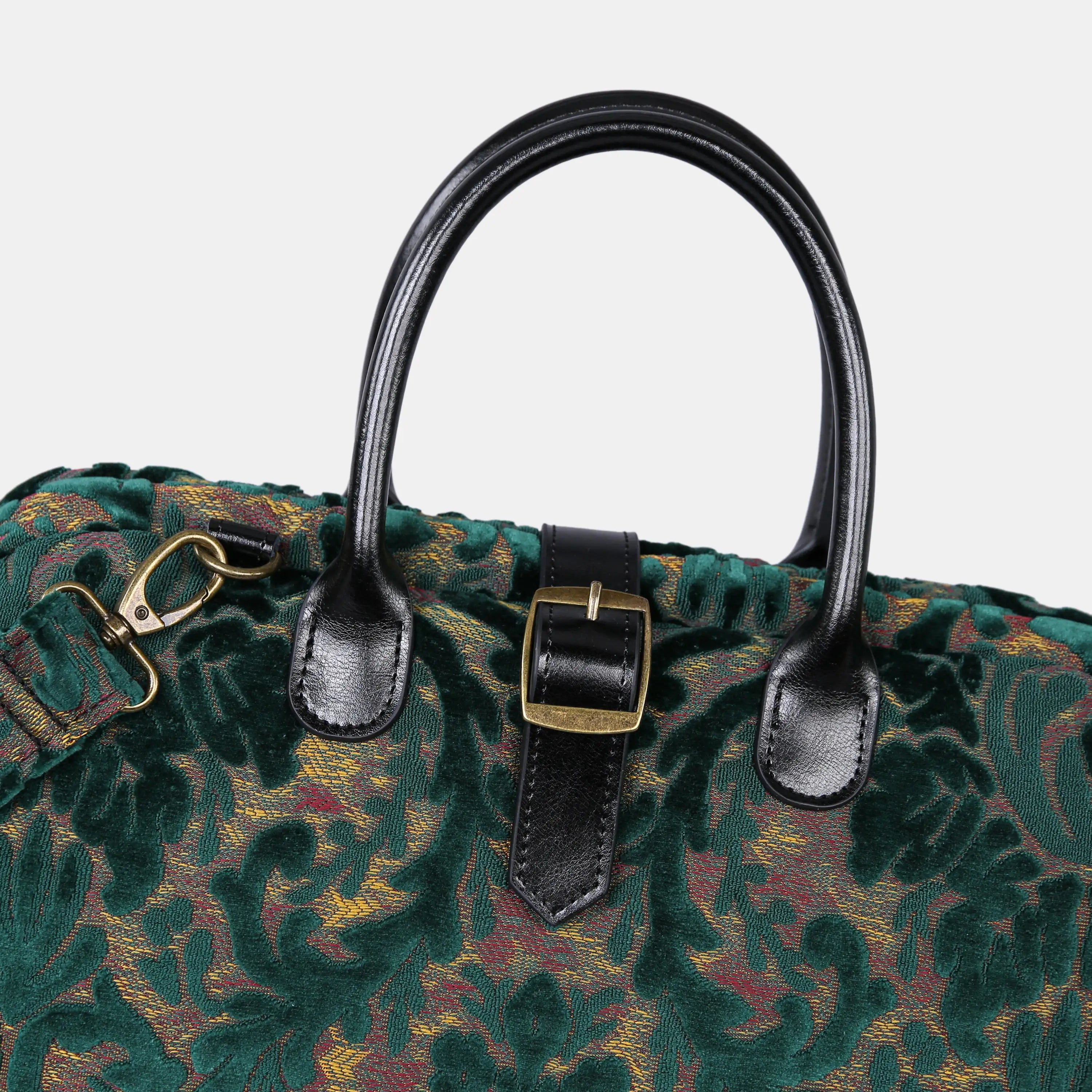 Burnout Velvet Jade Green Carpet Handbag Weekender buckle