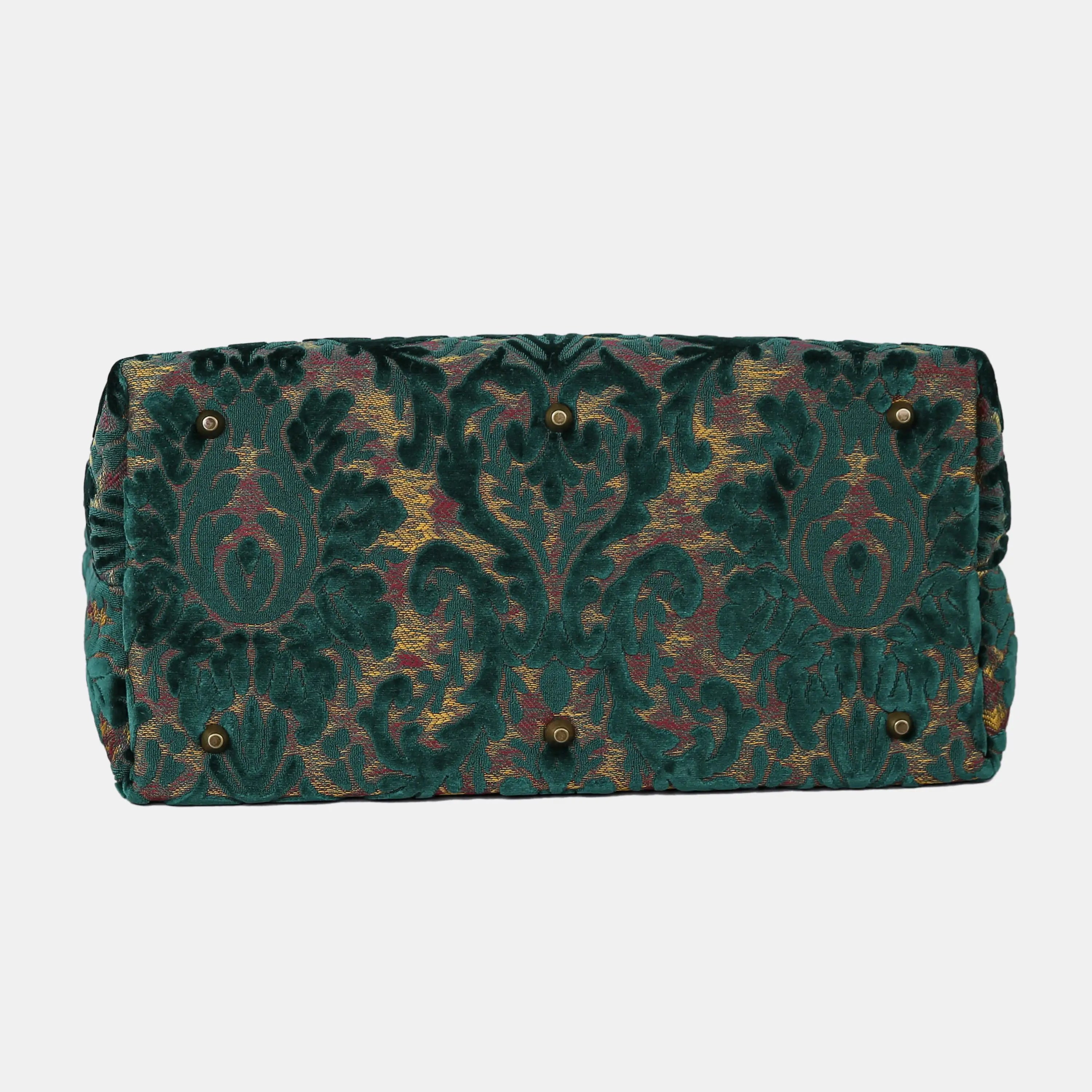 Burnout Velvet Jade Green Carpet Handbag Weekender bottom