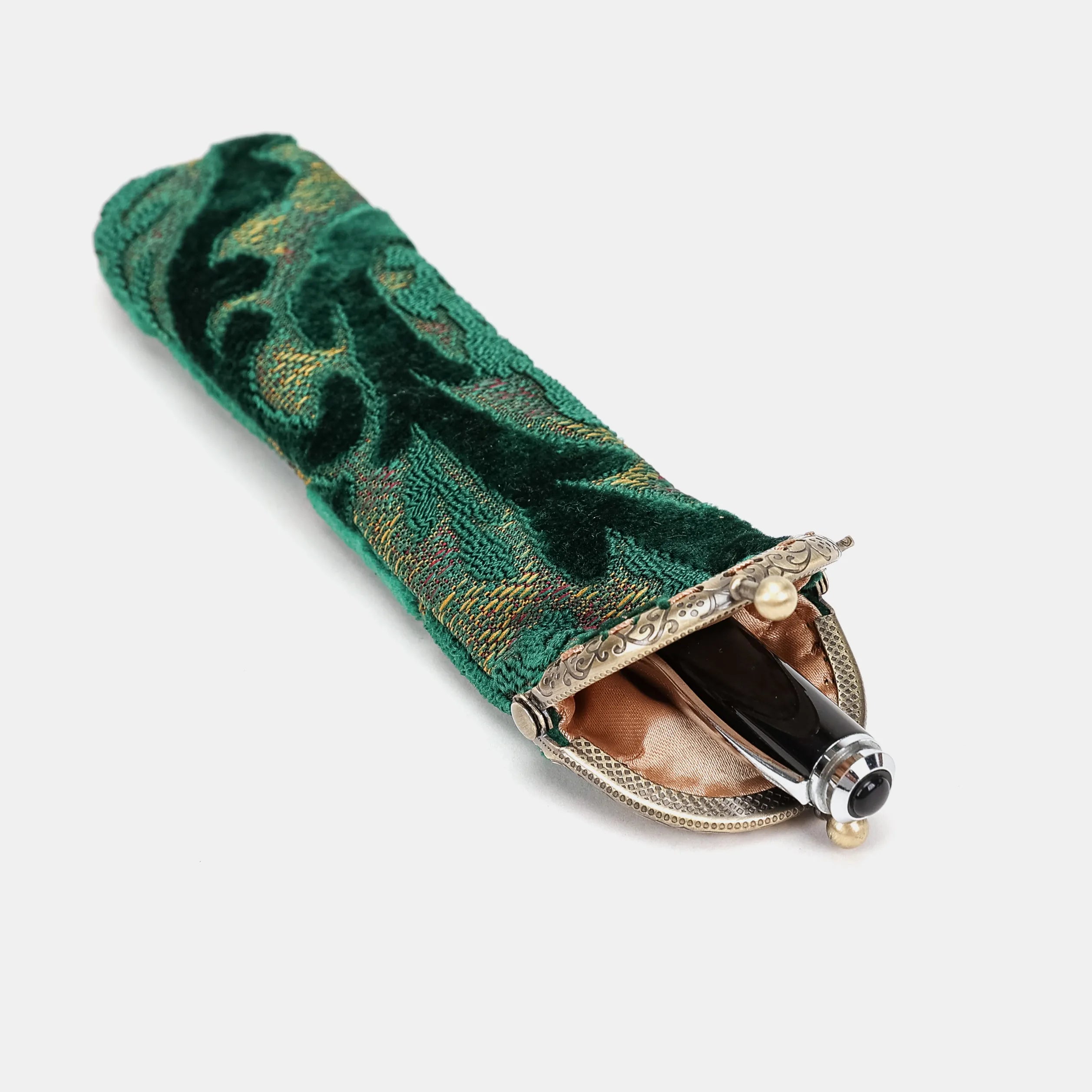 Burnout Velvet Jade Green Solo Pen Case Carpetbag of America in use