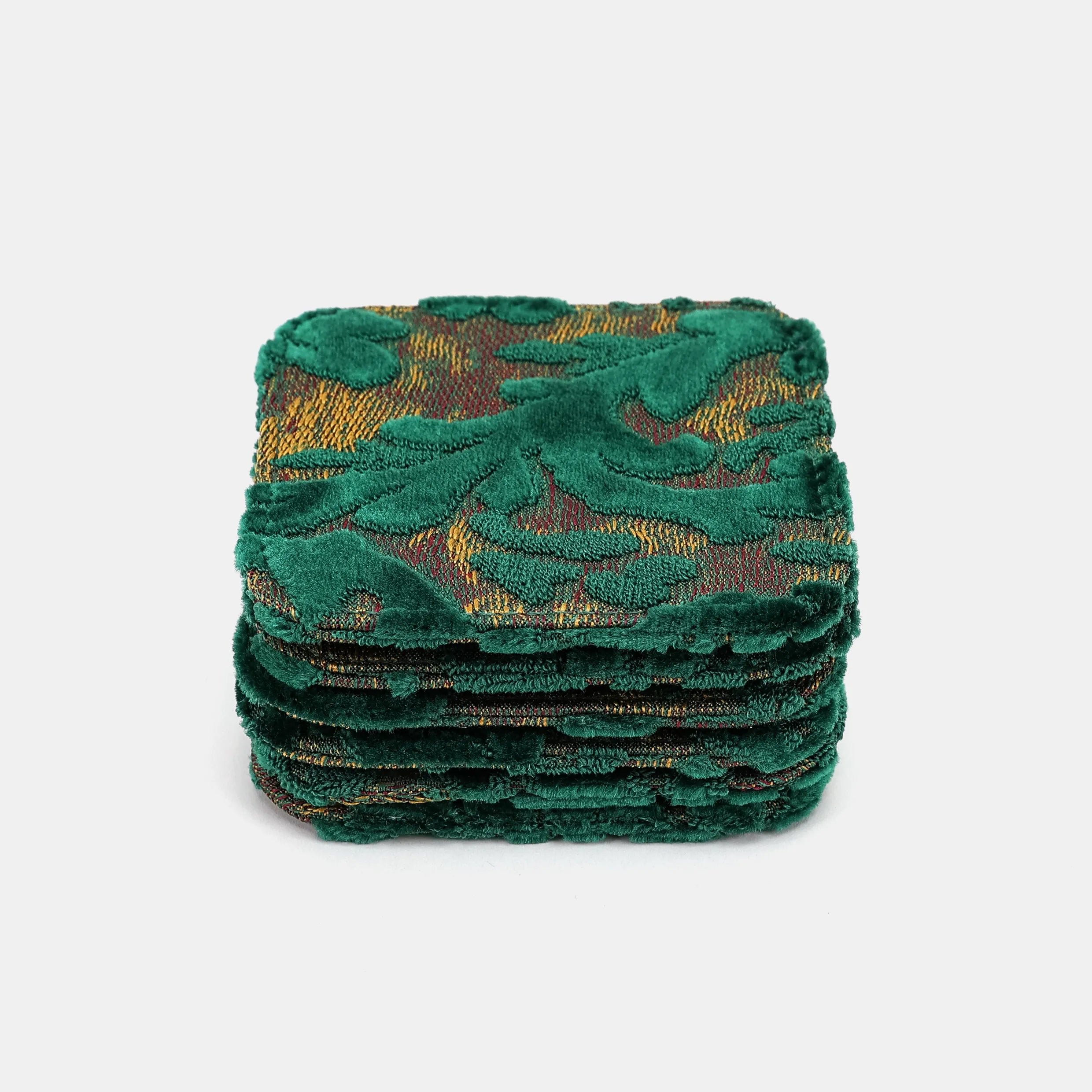 Burnout Velvet Jade Green Square Coaster Set with Holder of America-coasters