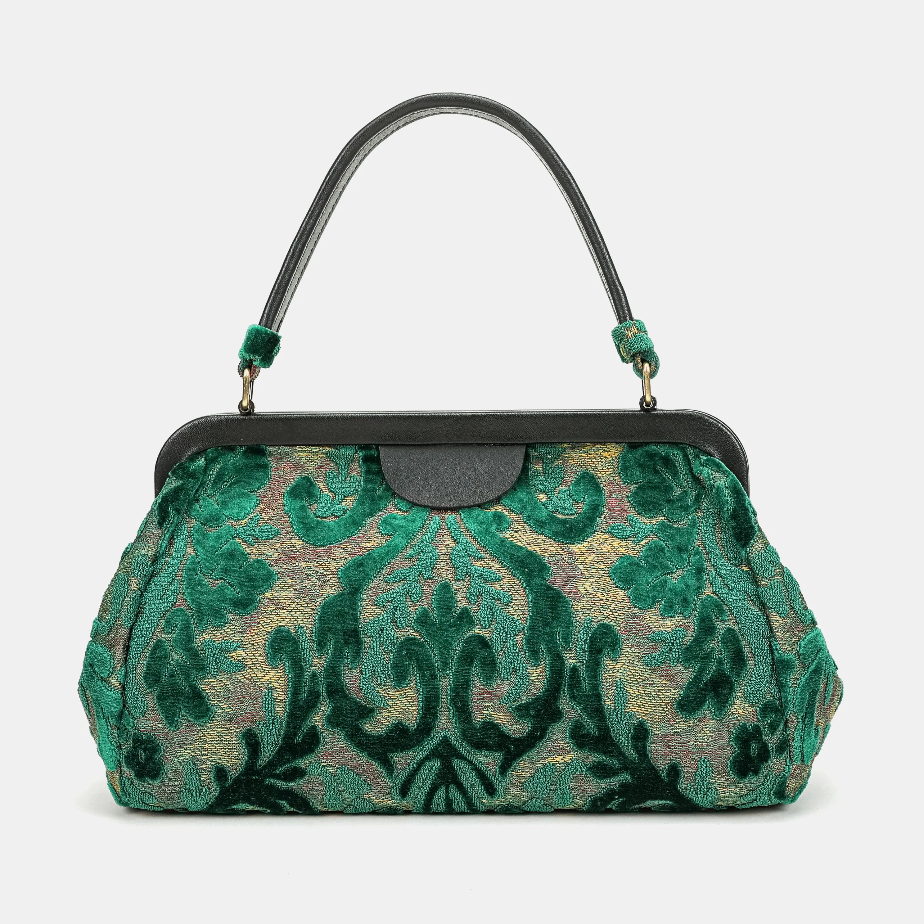 Burnout Velvet Jade Green Top Handle Purse Carpetbag of America main