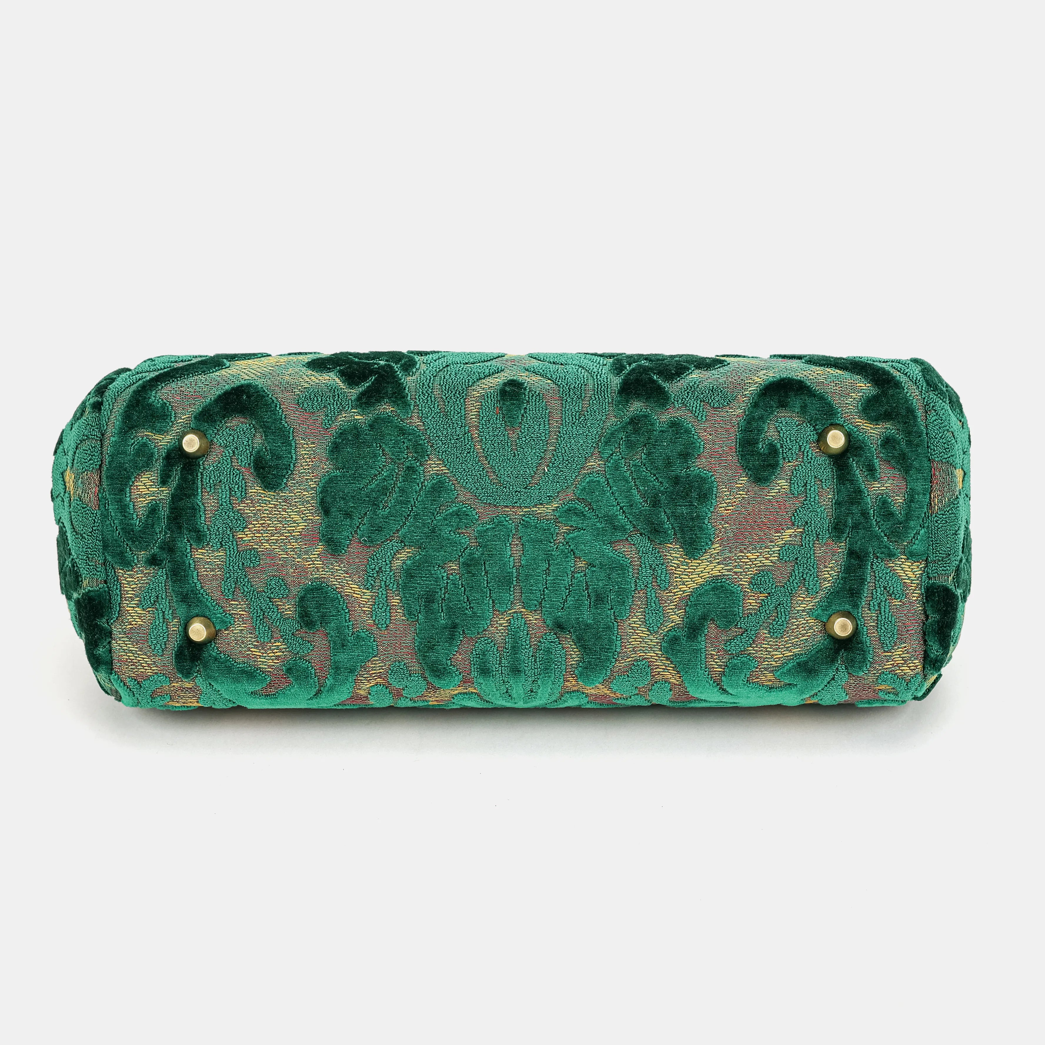 Burnout Velvet Jade Green Top Handle Purse Carpetbag of America bottom