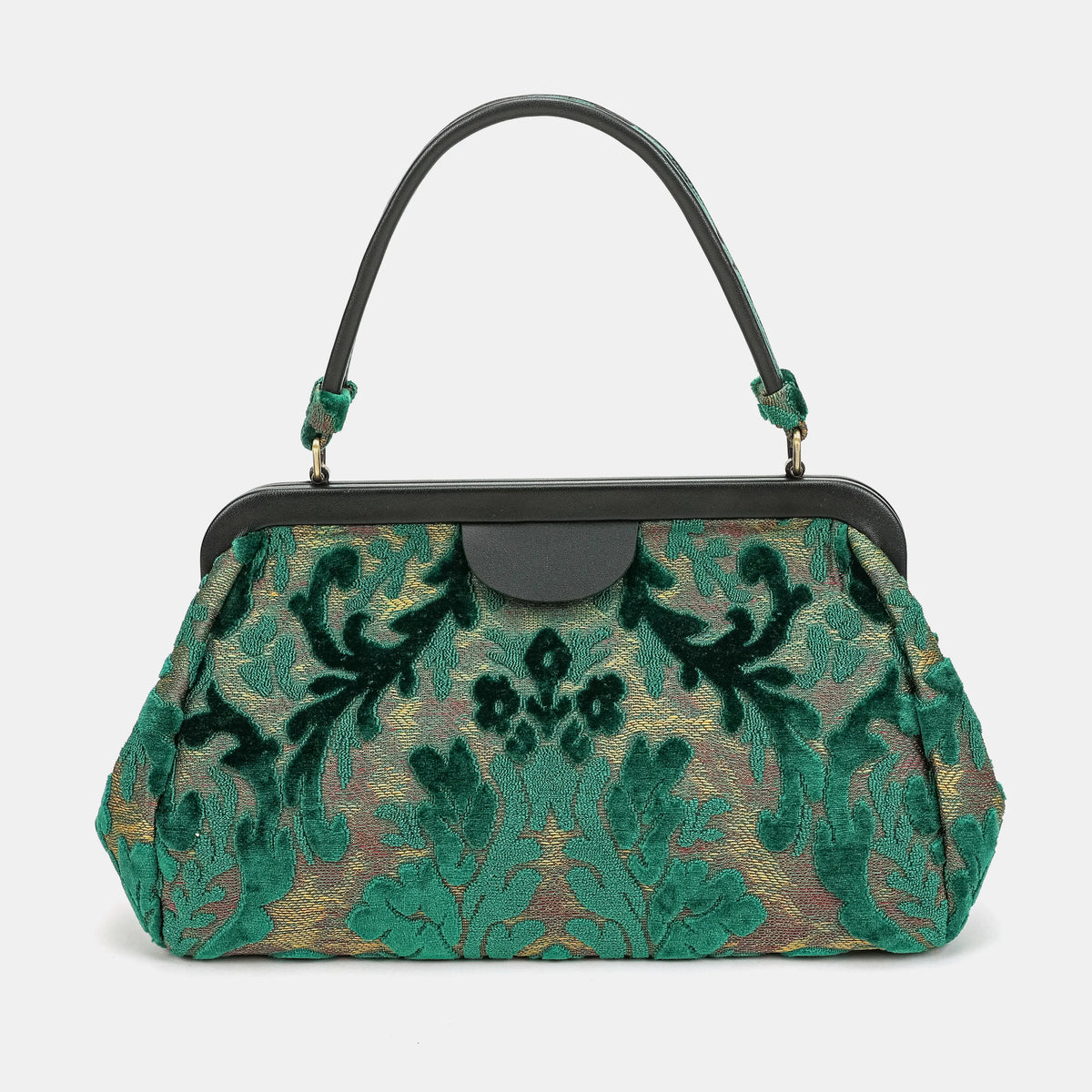 Burnout Velvet Jade Green Top Handle Purse Carpetbag of America back