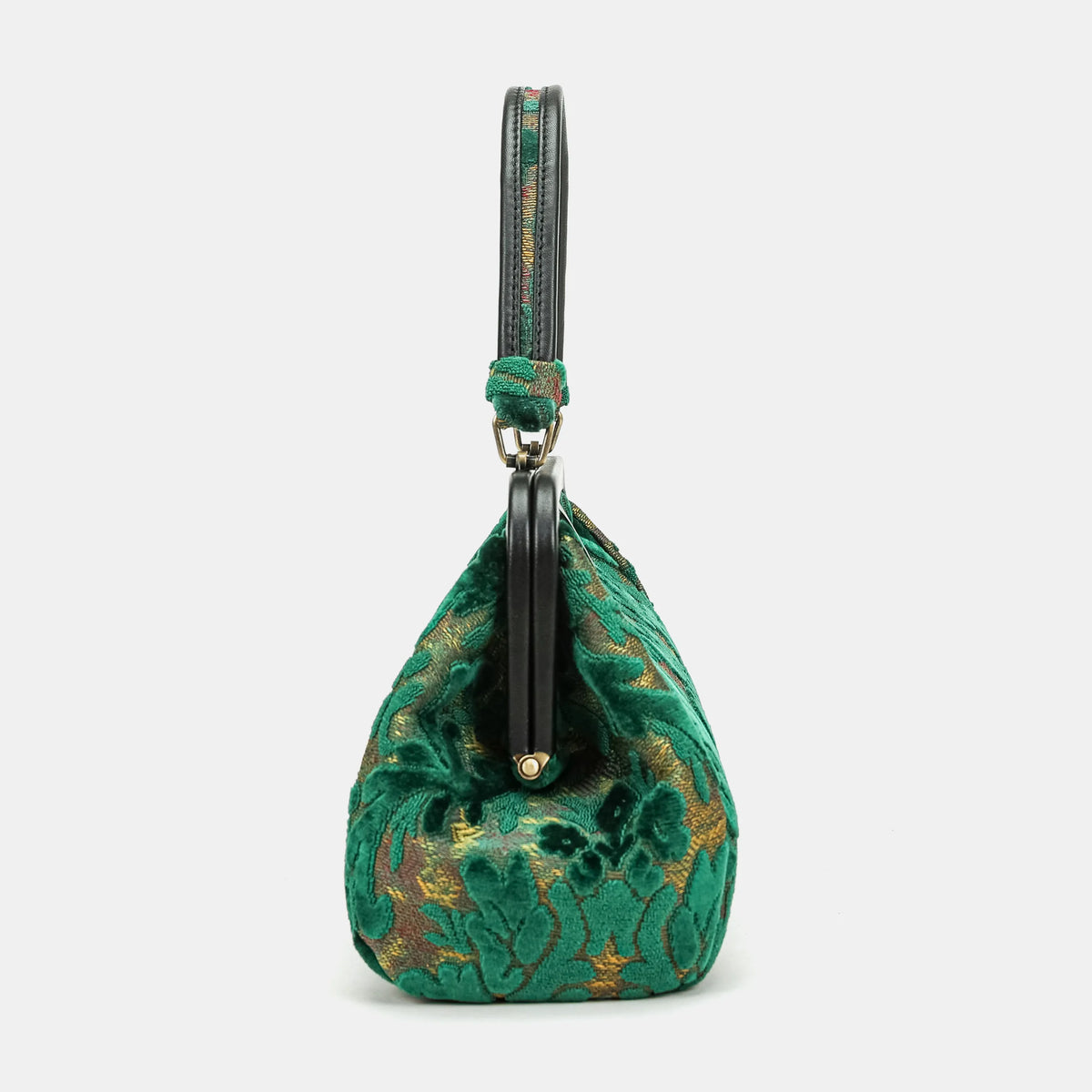 Burnout Velvet Jade Green Top Handle Purse Carpetbag of America side