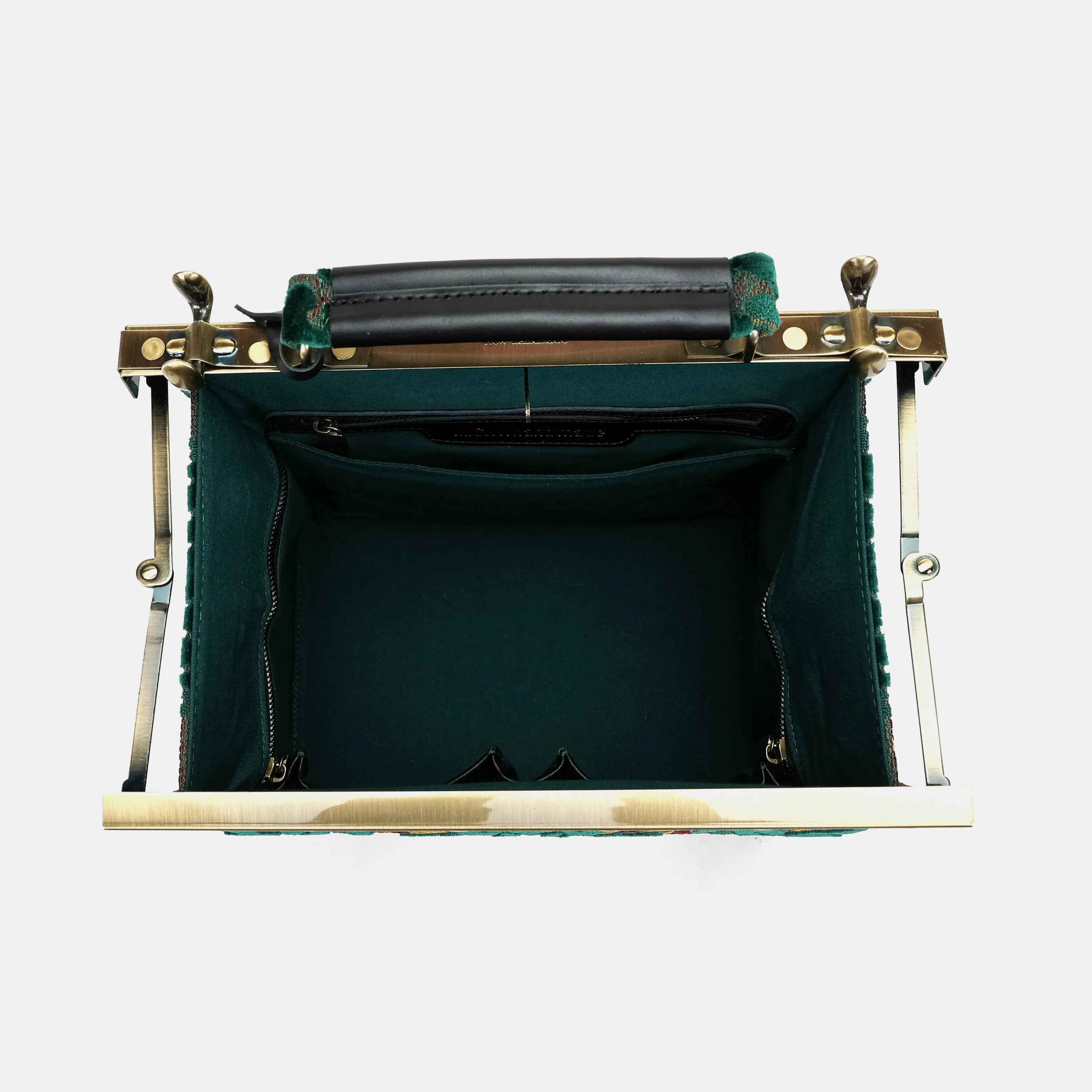 Burnout Velvet Jade Green Vivienne Carpet Purse Gladstone Bag America inside