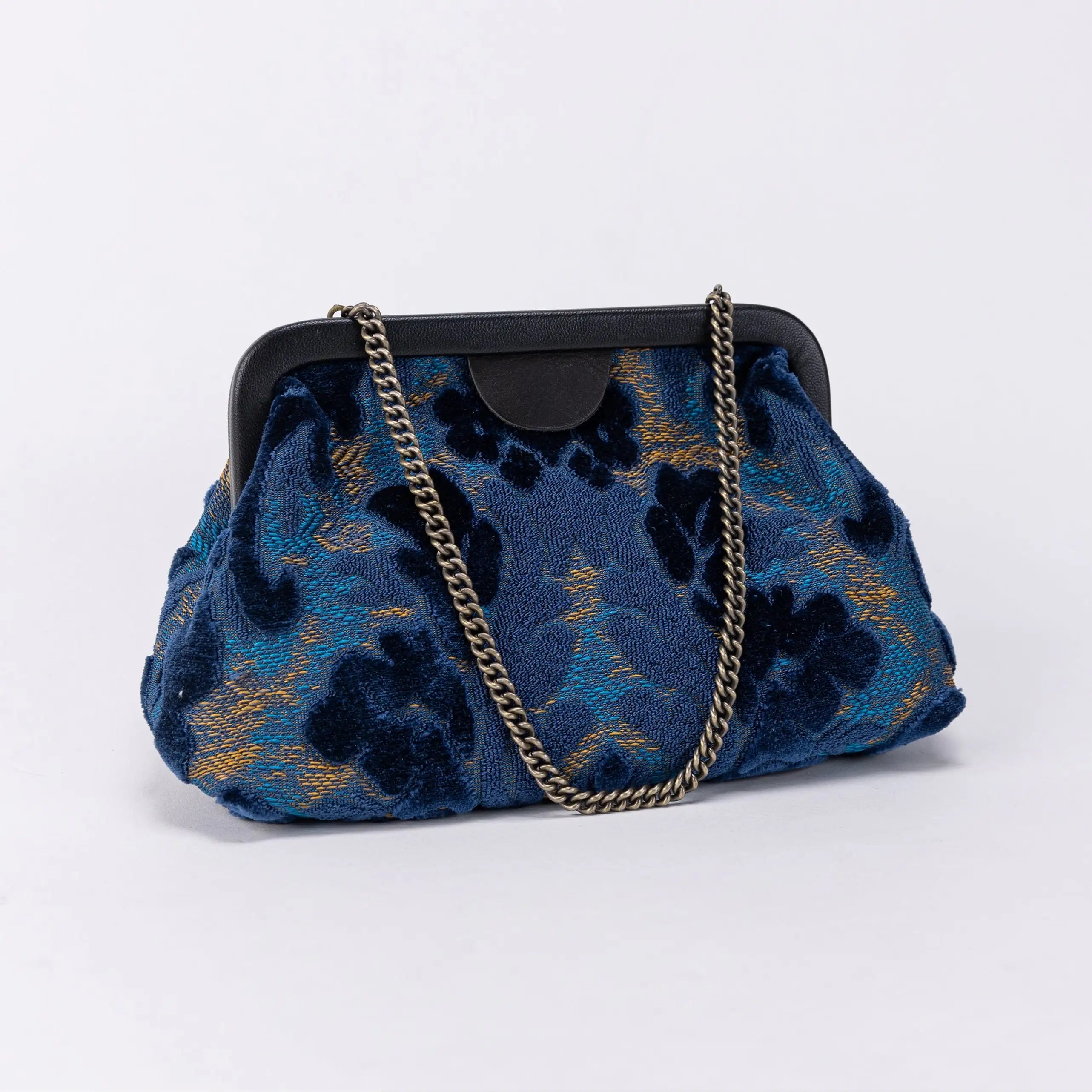Burnout Velvet Navy Alma Evening Clutch Bag main
