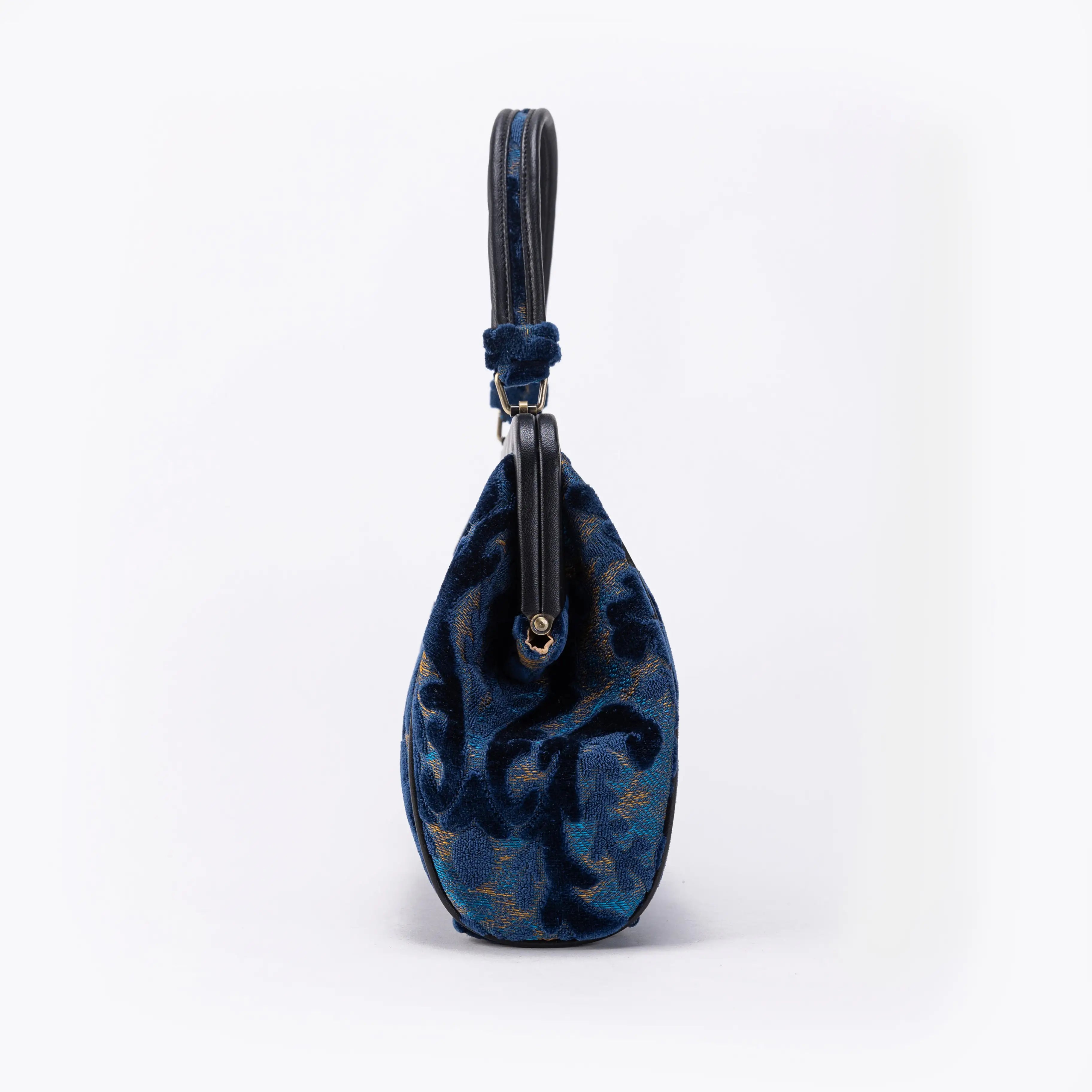 Burnout Velvet Navy Alma Satchel Carpet Bag side