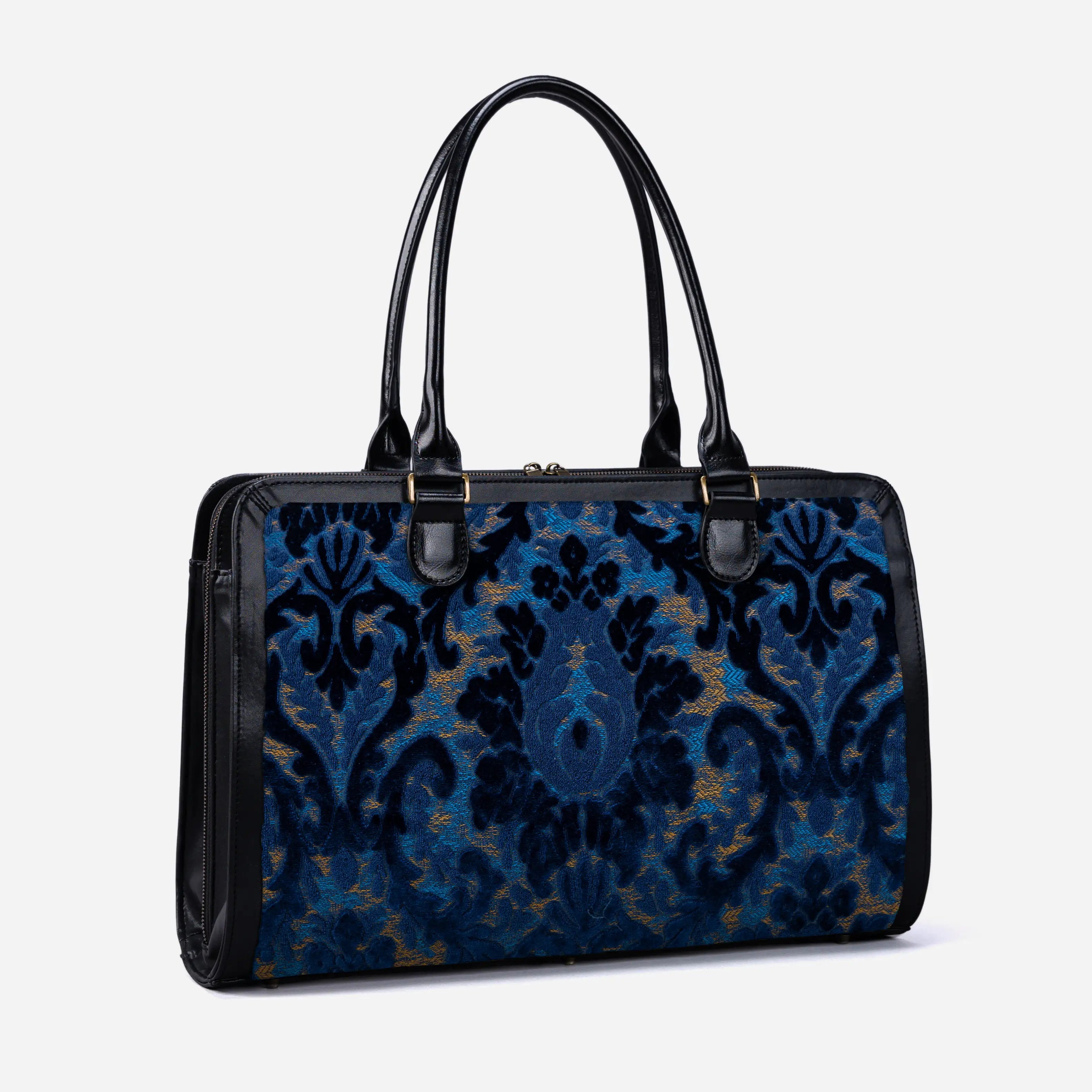 Burnout Velvet Navy Business Tote of America side front