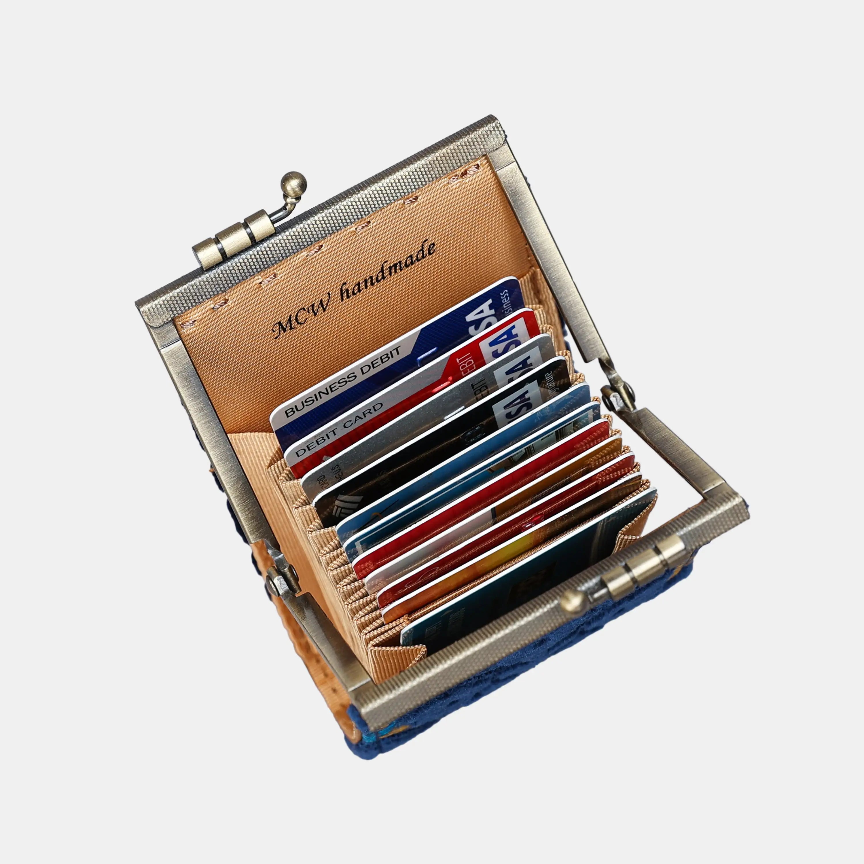 Damask Velvet Royal Blue Card Wallet of America 11 slots in use