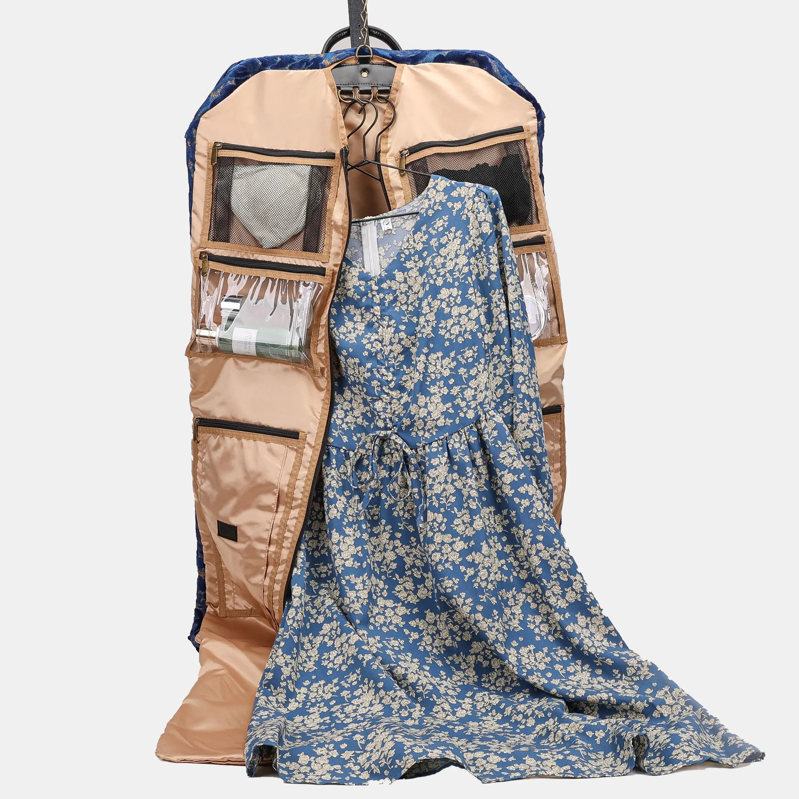 Burnout Velvet Navy Carpet Garment Bag Carpetbag of America in use
