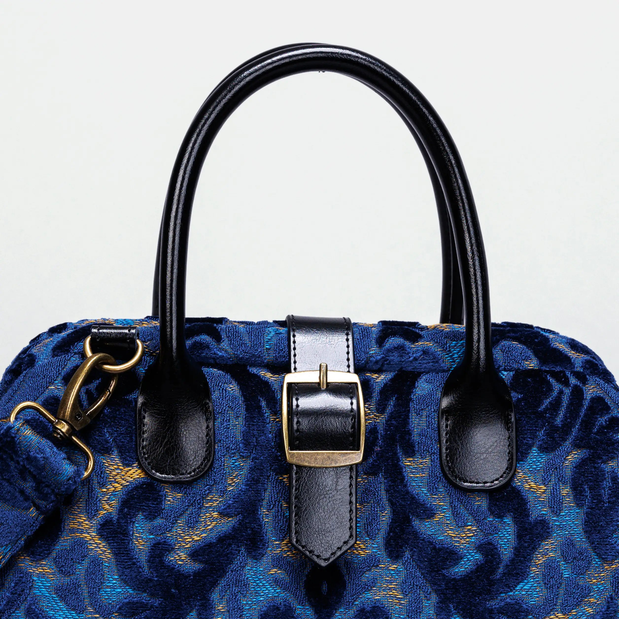Burnout Velvet Navy Carpet Handbag Purse carpet bag MCW Handmade of America buckle