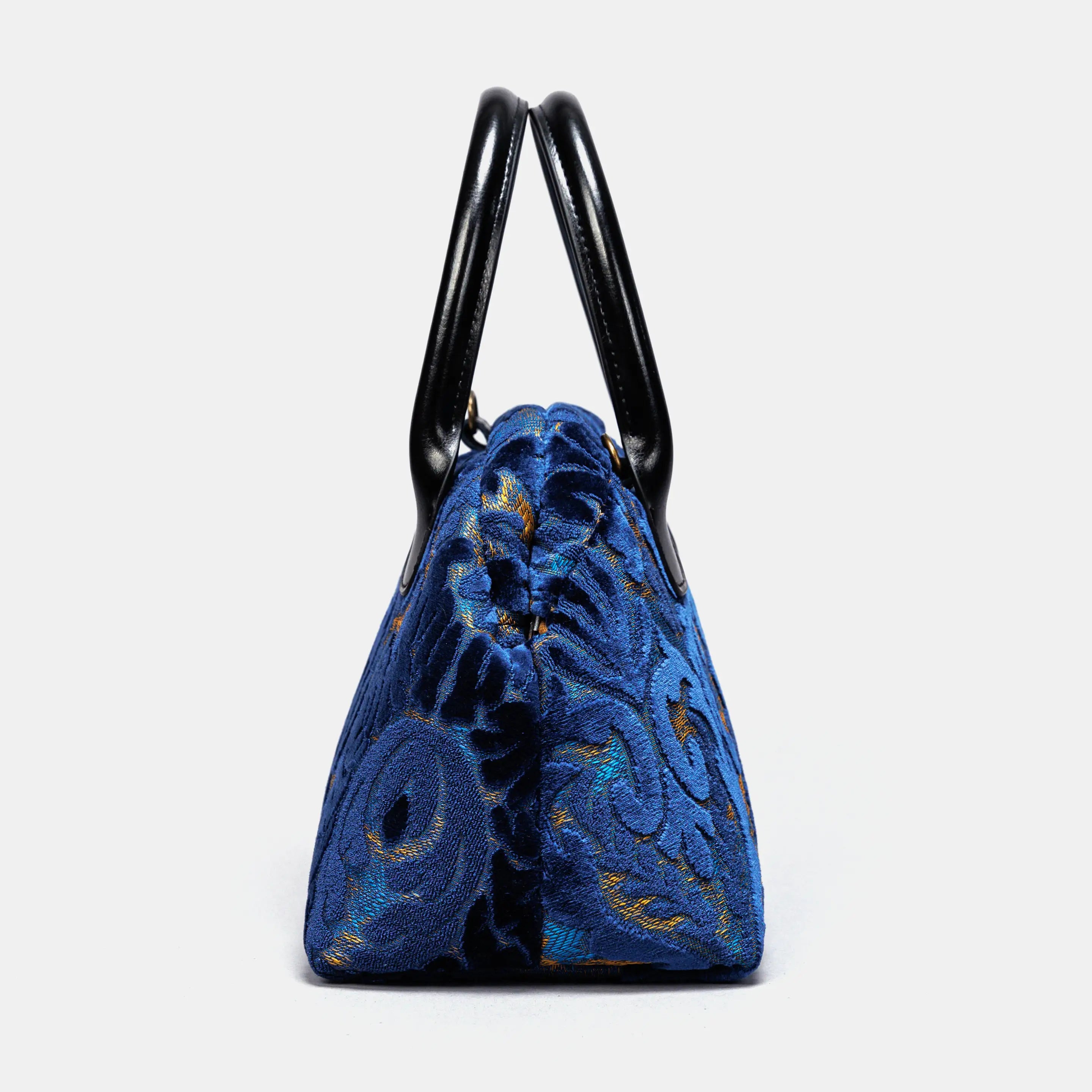Burnout Velvet Navy Carpet Satchel carpet bag MCW Handmade of America side