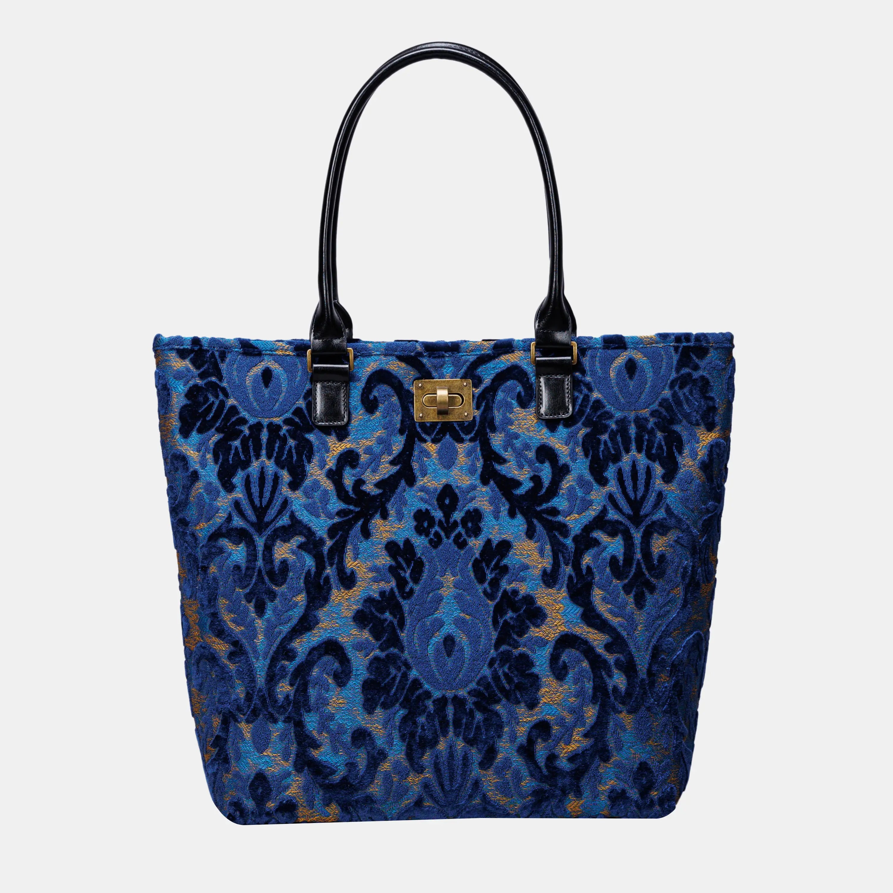 Burnout Velvet Navy Carpet Tote Shopper carpet bag of America main