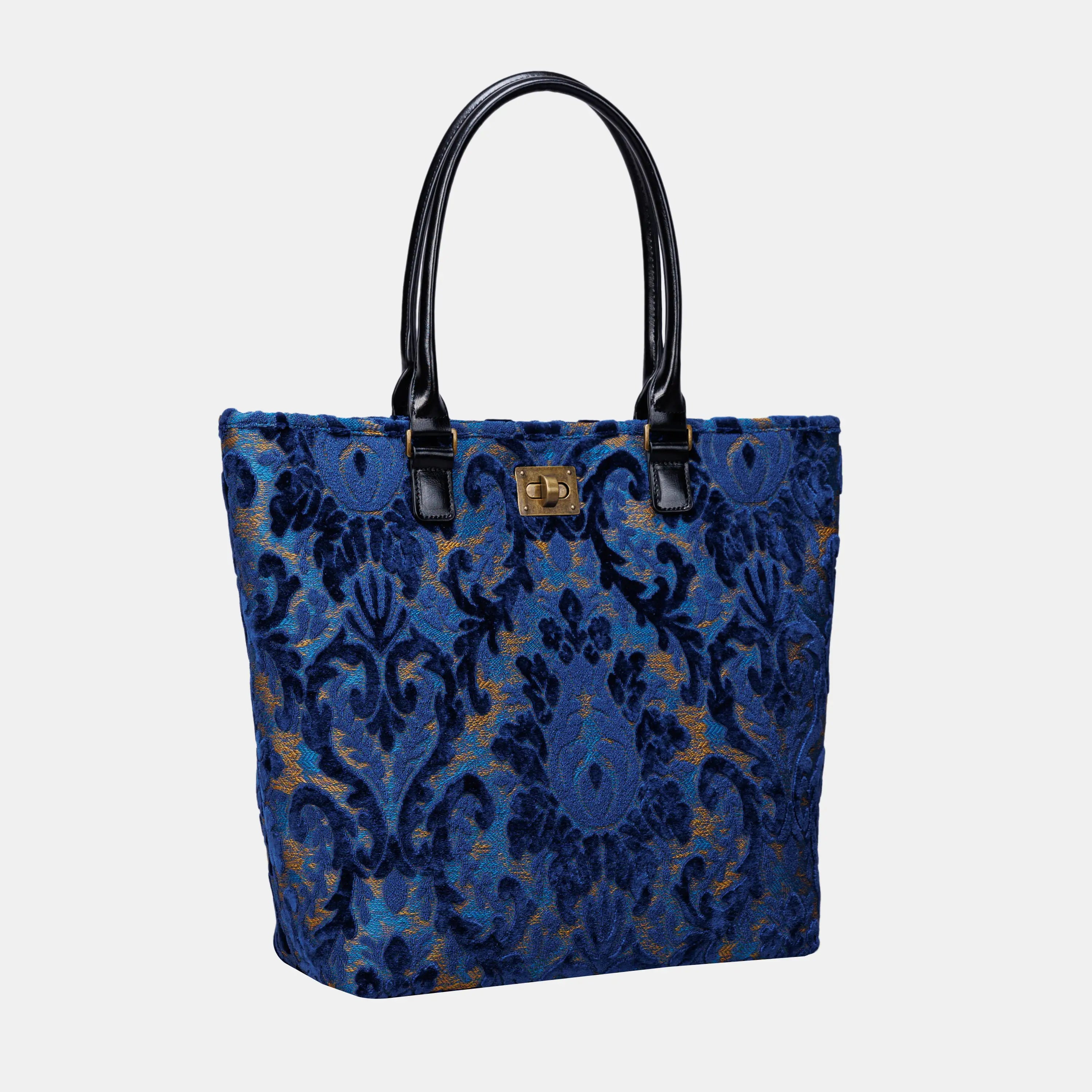 Burnout Velvet Navy Carpet Tote Shopper carpet bag of America front