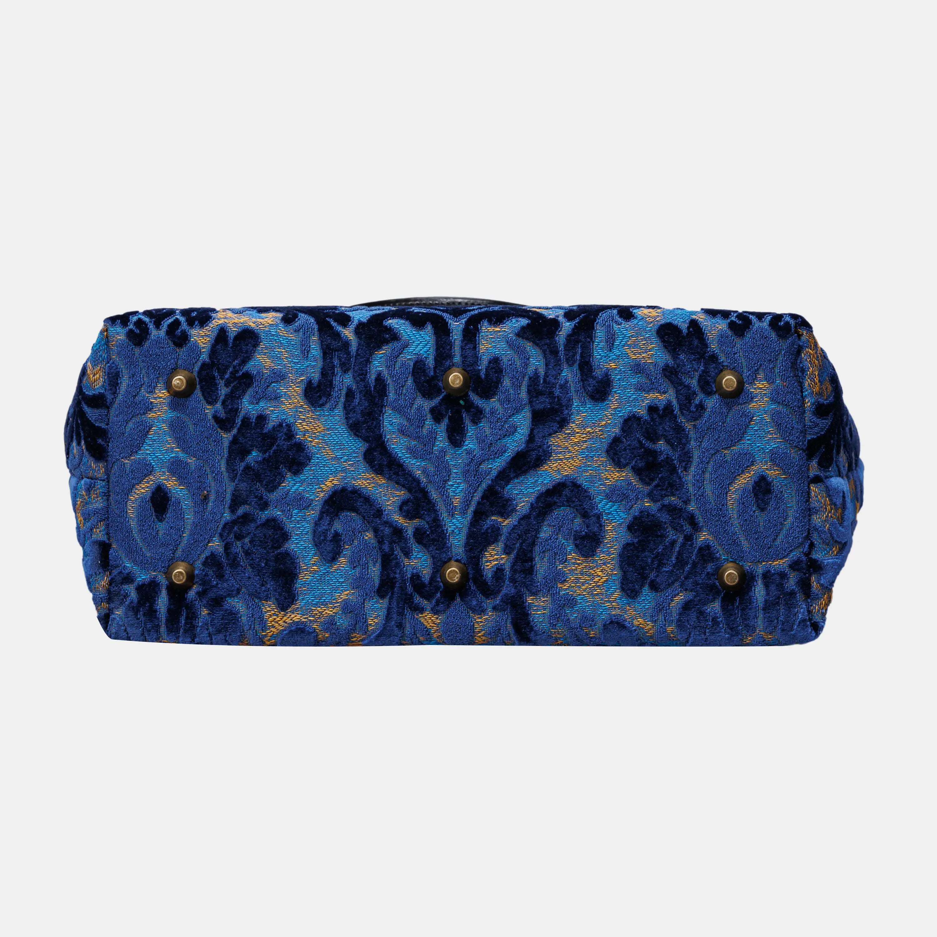 Burnout Velvet Navy Carpet Tote Shopper carpet bag of America bottom