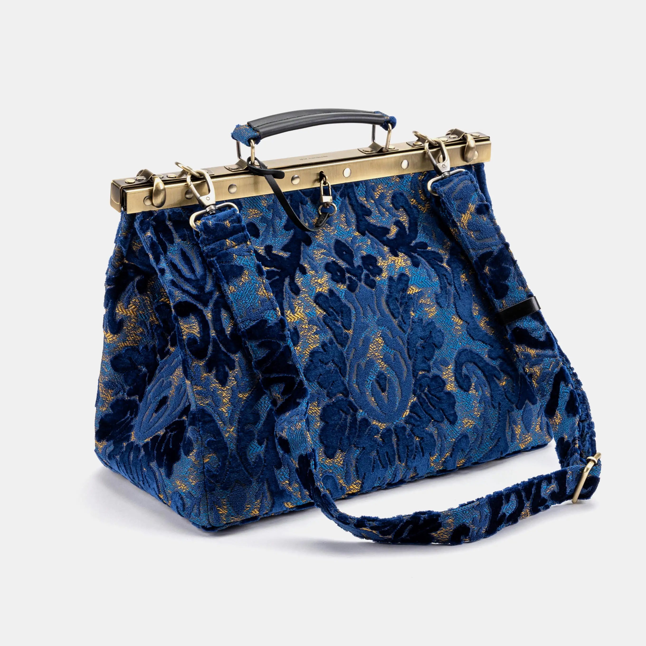 Burnout Velvet Navy Celine Carpet Gladstone Bag of America with shoulder strap