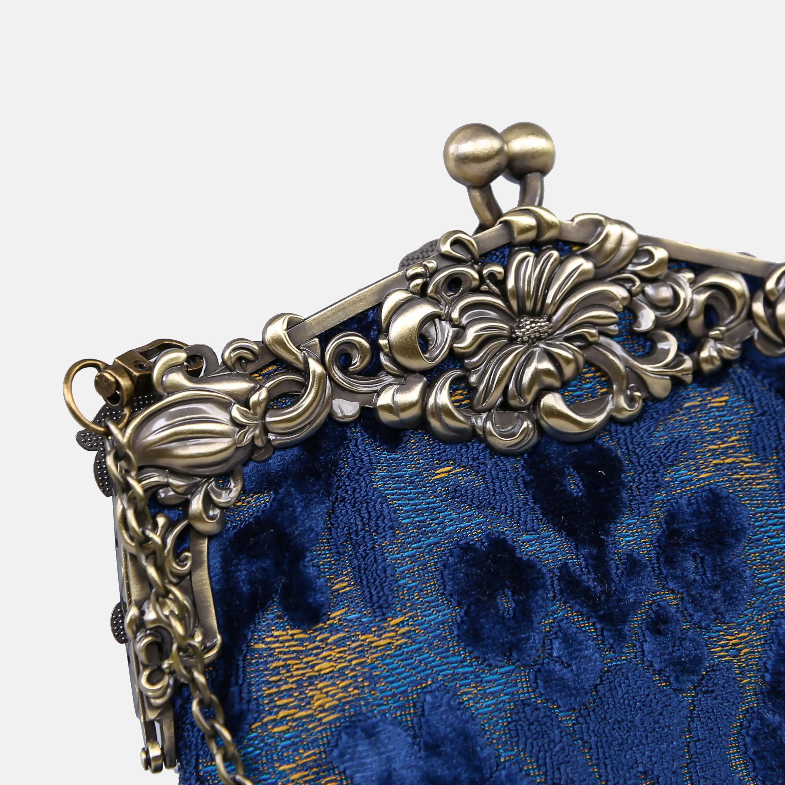 Burnout Velvet Navy Chatelaine Purse Large carpet bag of America detail