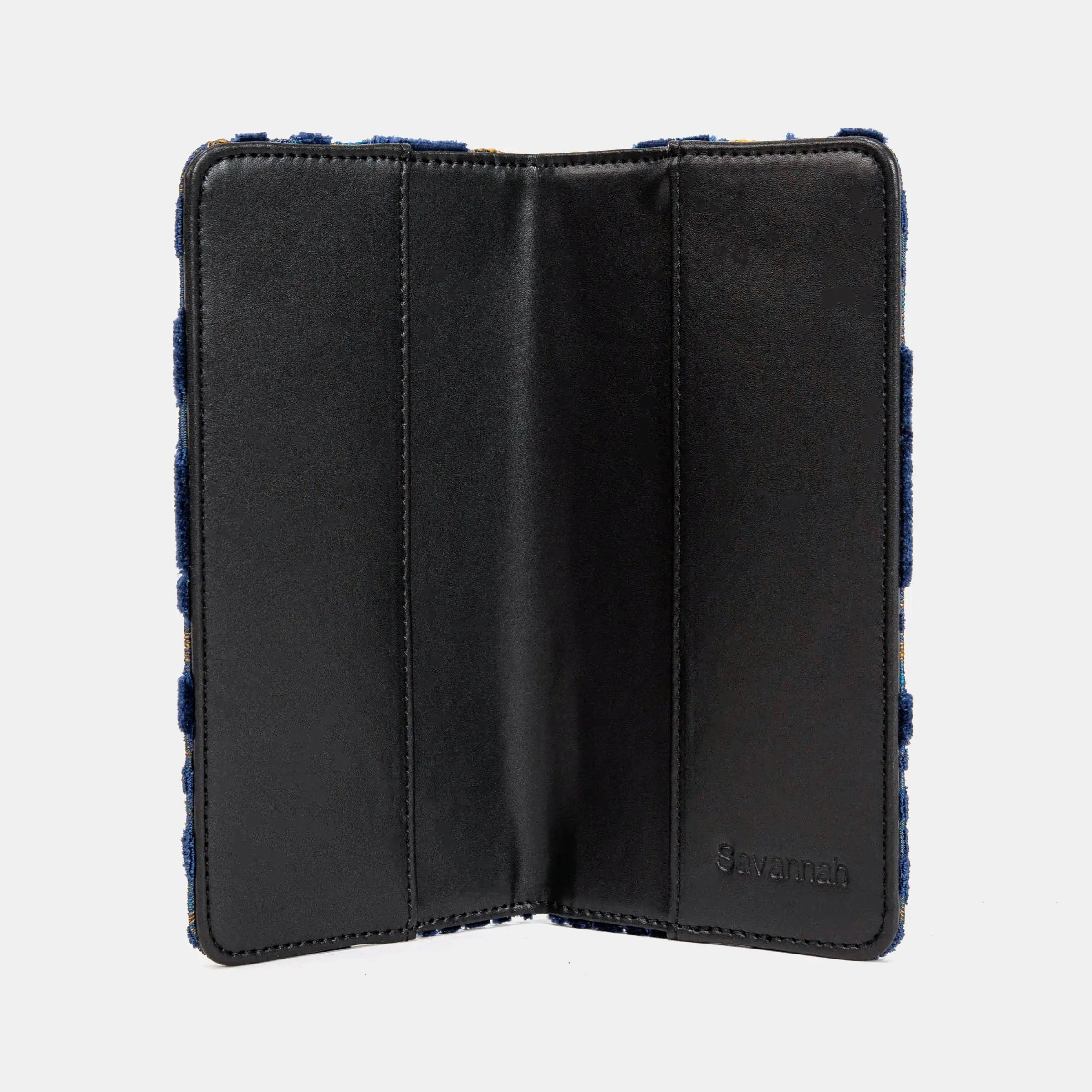 Burnout Velvet Navy Checkbook Cover of America inisde
