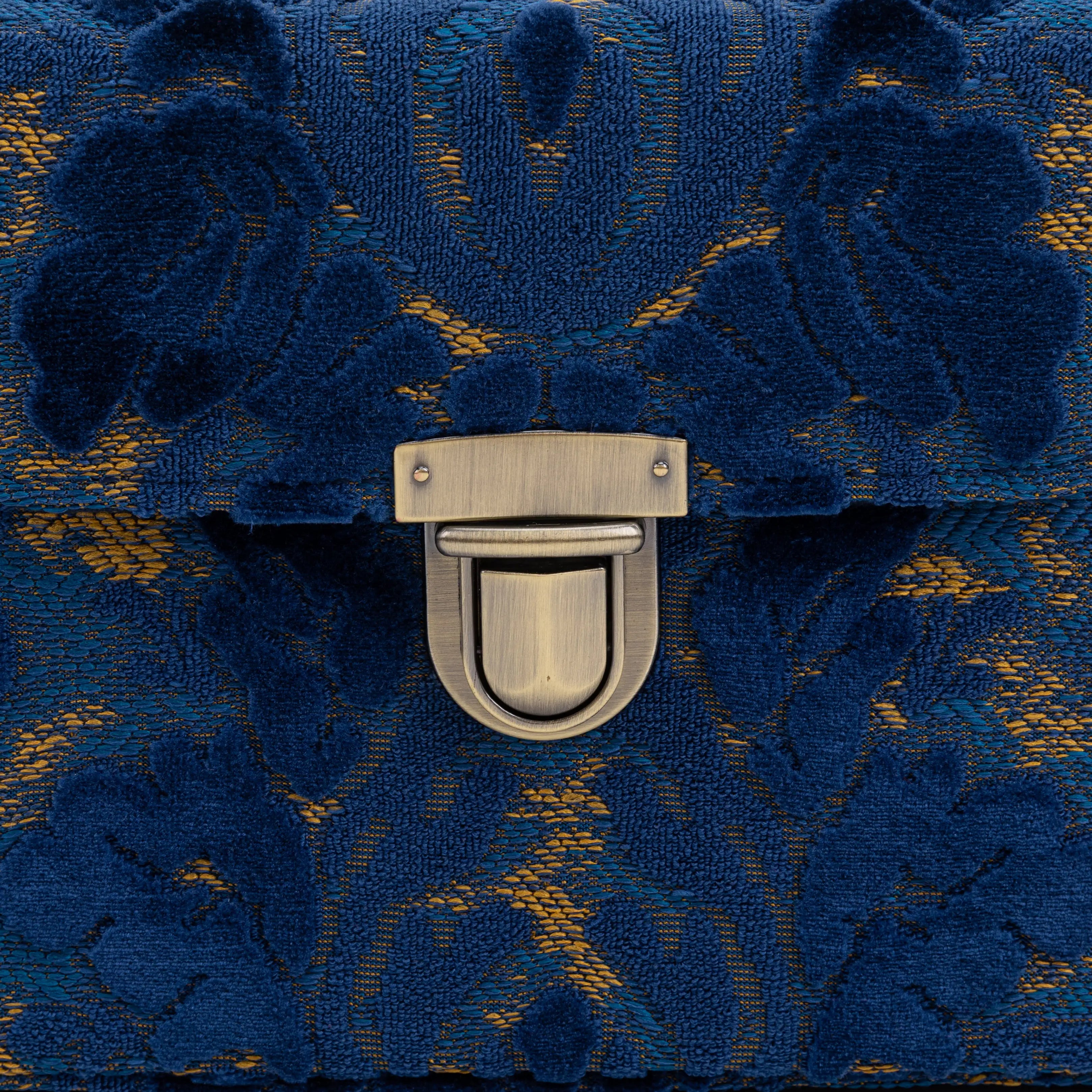 Burnout Velvet Navy Clara Medium Train Case Purse of America tuck lock