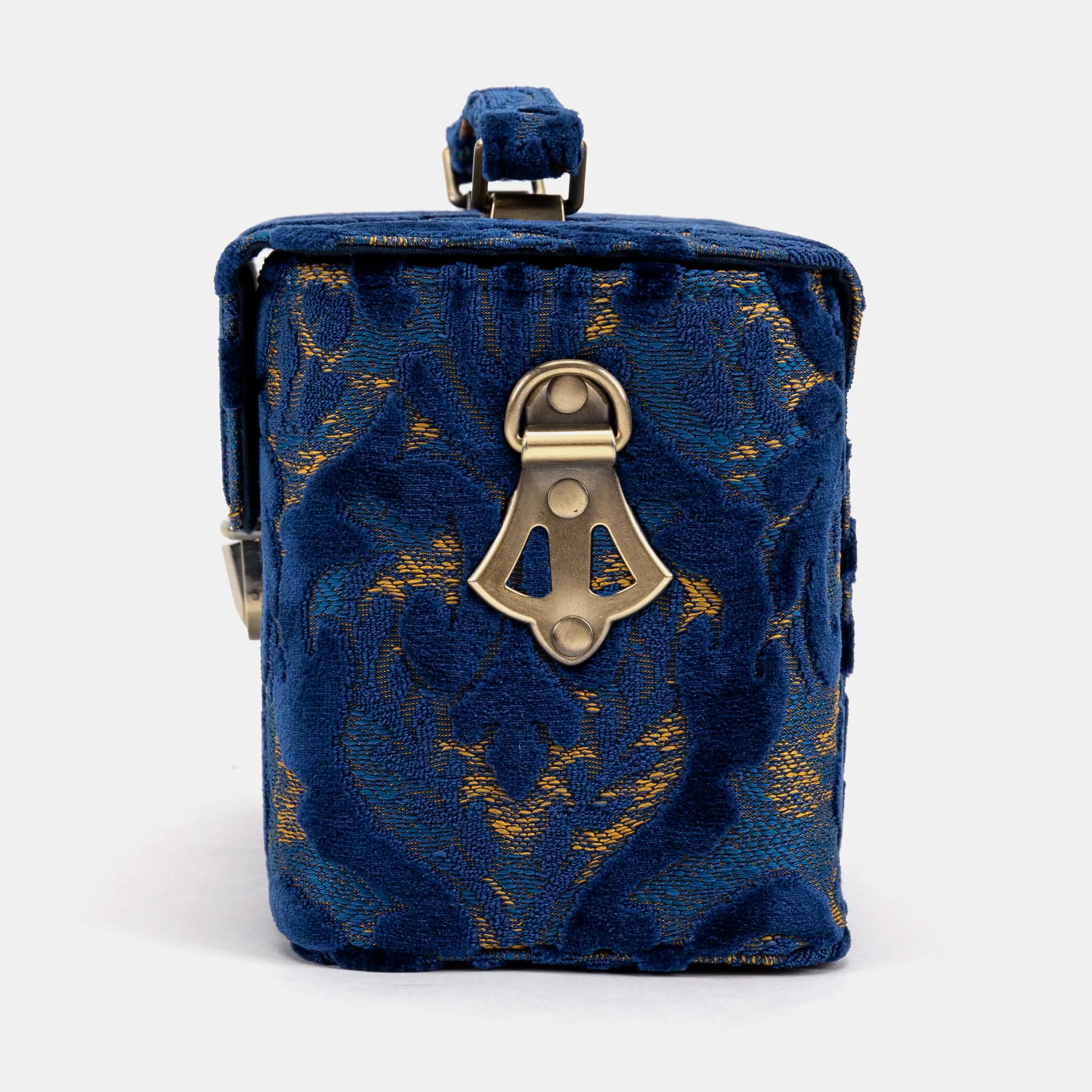 Burnout Velvet Navy Clara Medium Train Case Purse of America side
