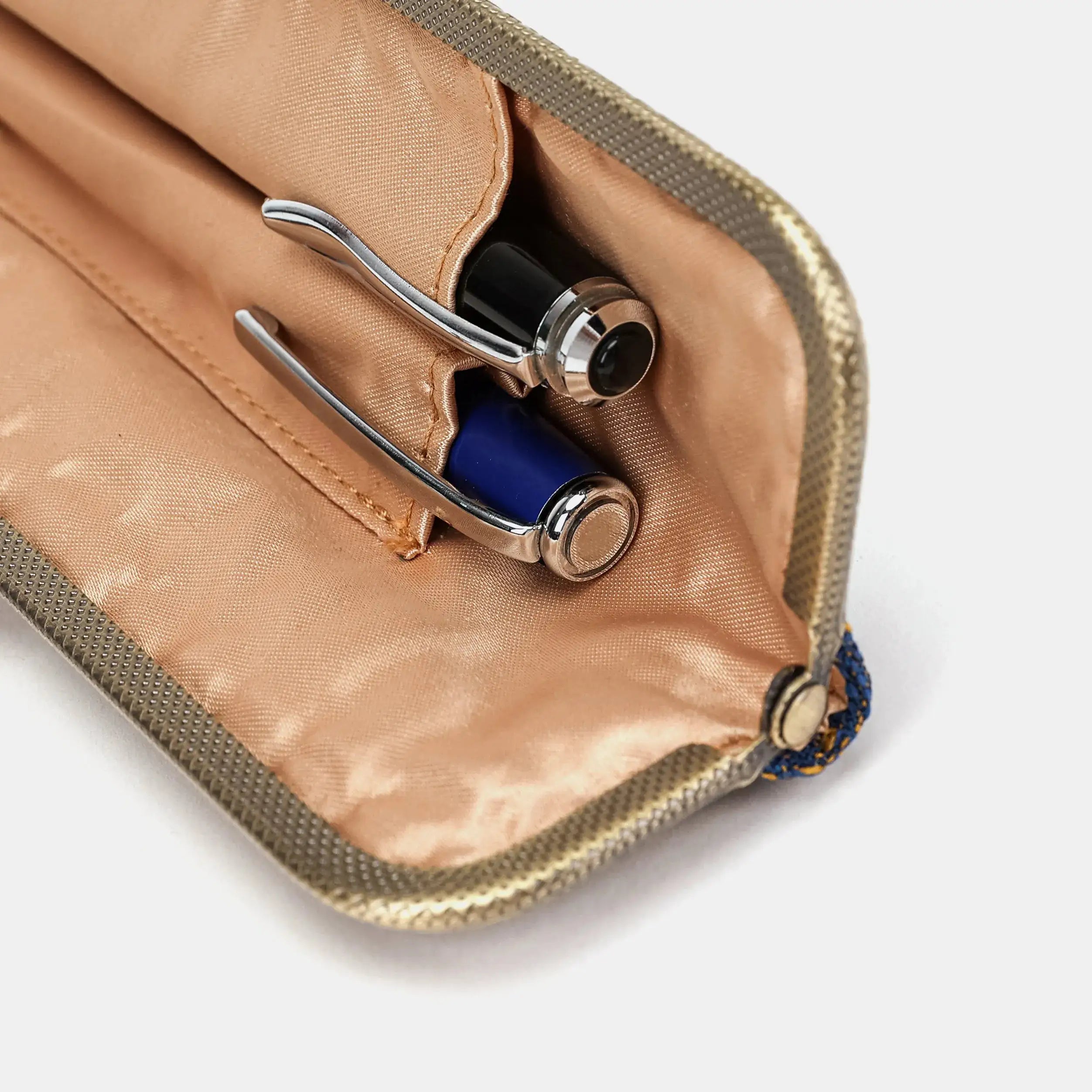 Burnout velvet Navy Duo Pen Case Carpetbag of America detail