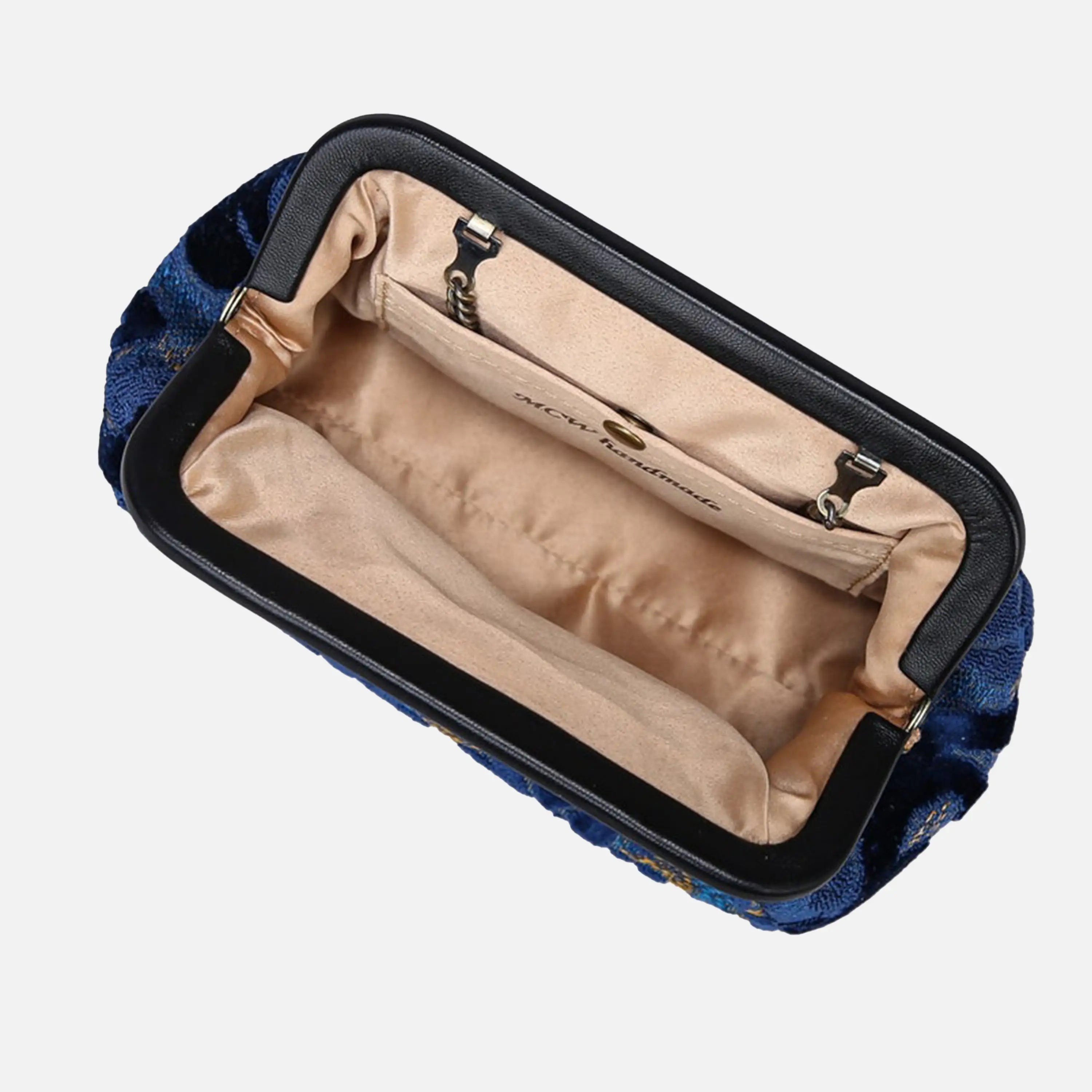 Burnout Velvet Navy Evening Bag Clutch carpet bag of America inside