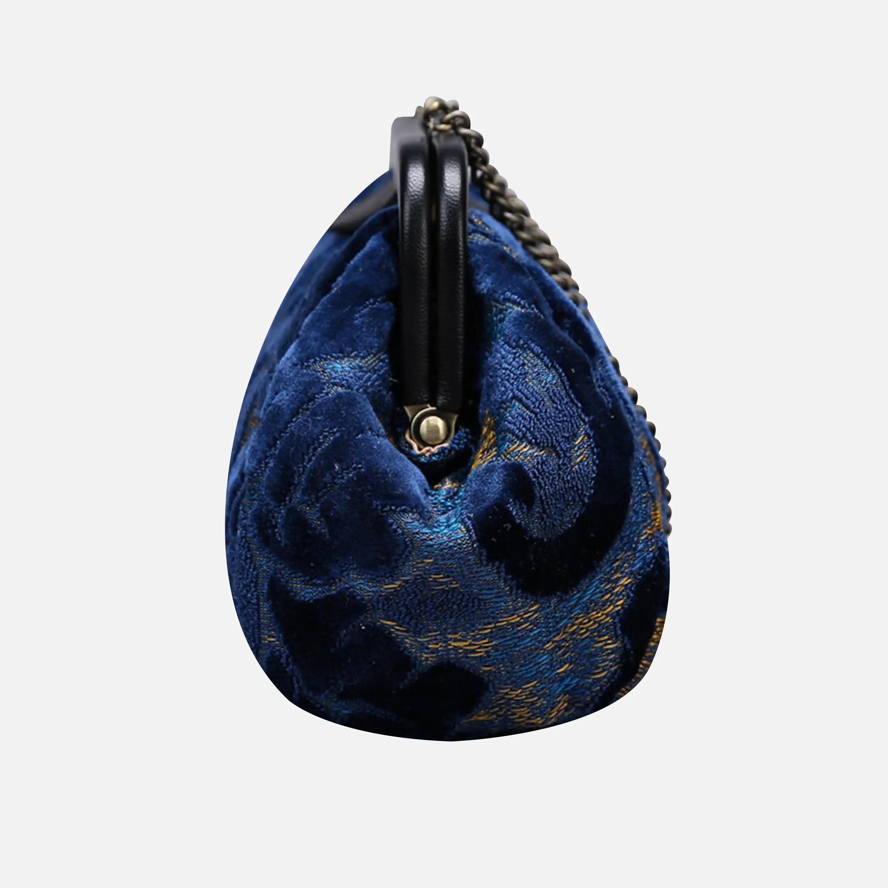 Burnout Velvet Navy Evening Bag Clutch carpet bag of America side