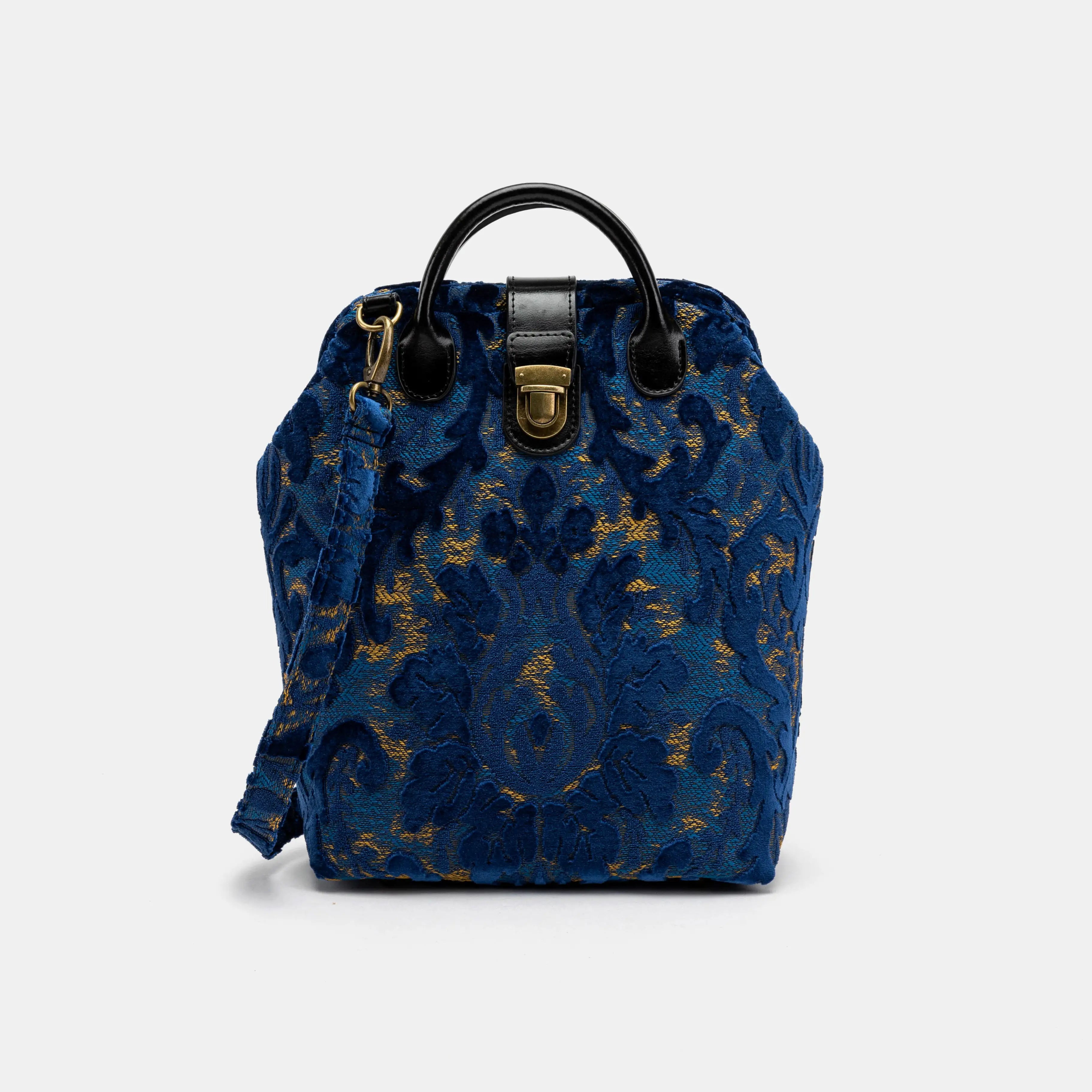 Burnout Velvet Navy Everyday Backpack of America with shoulder strap