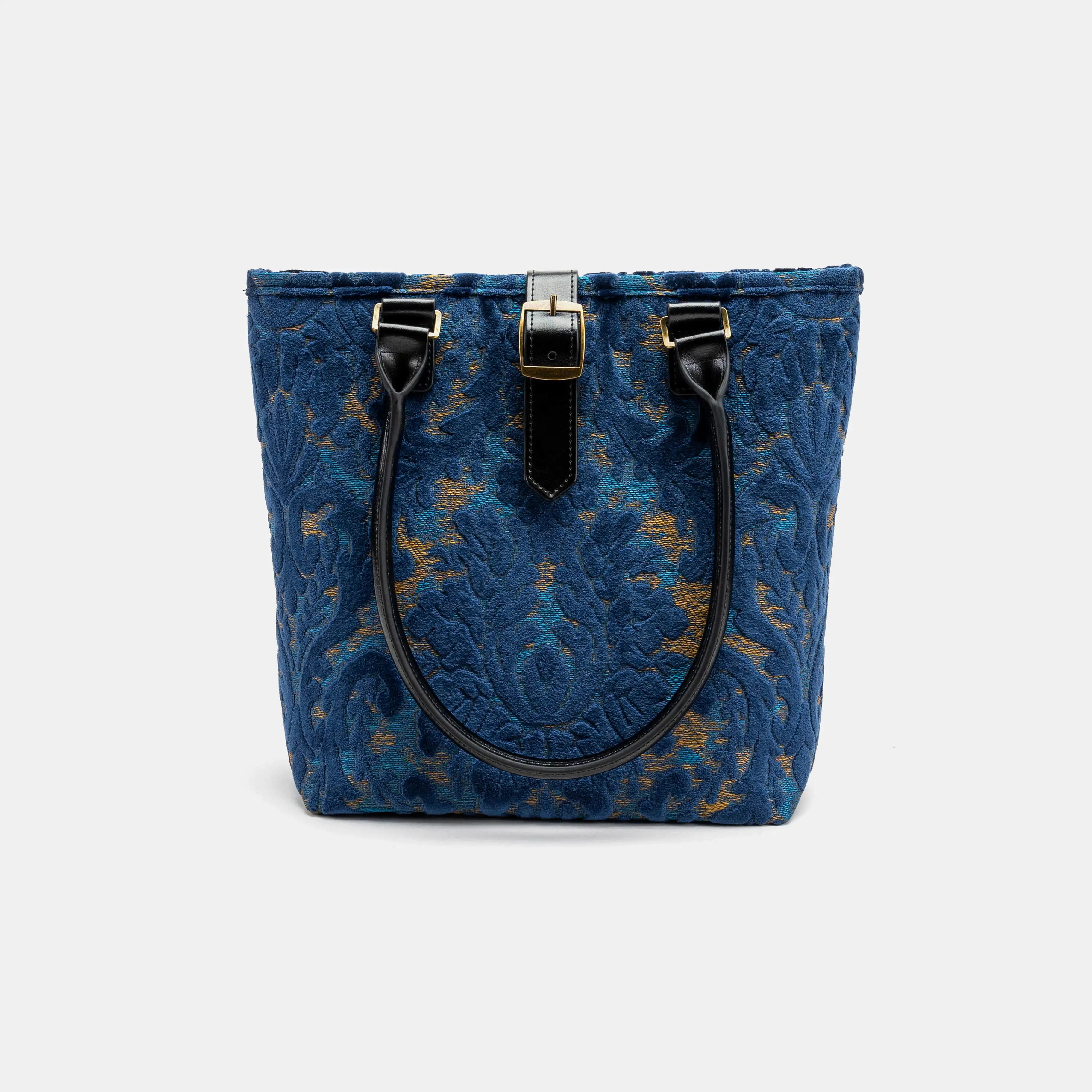 Burnout Velvet Navy Everyday Tote Bag Carpetbag of America with shoulder strap