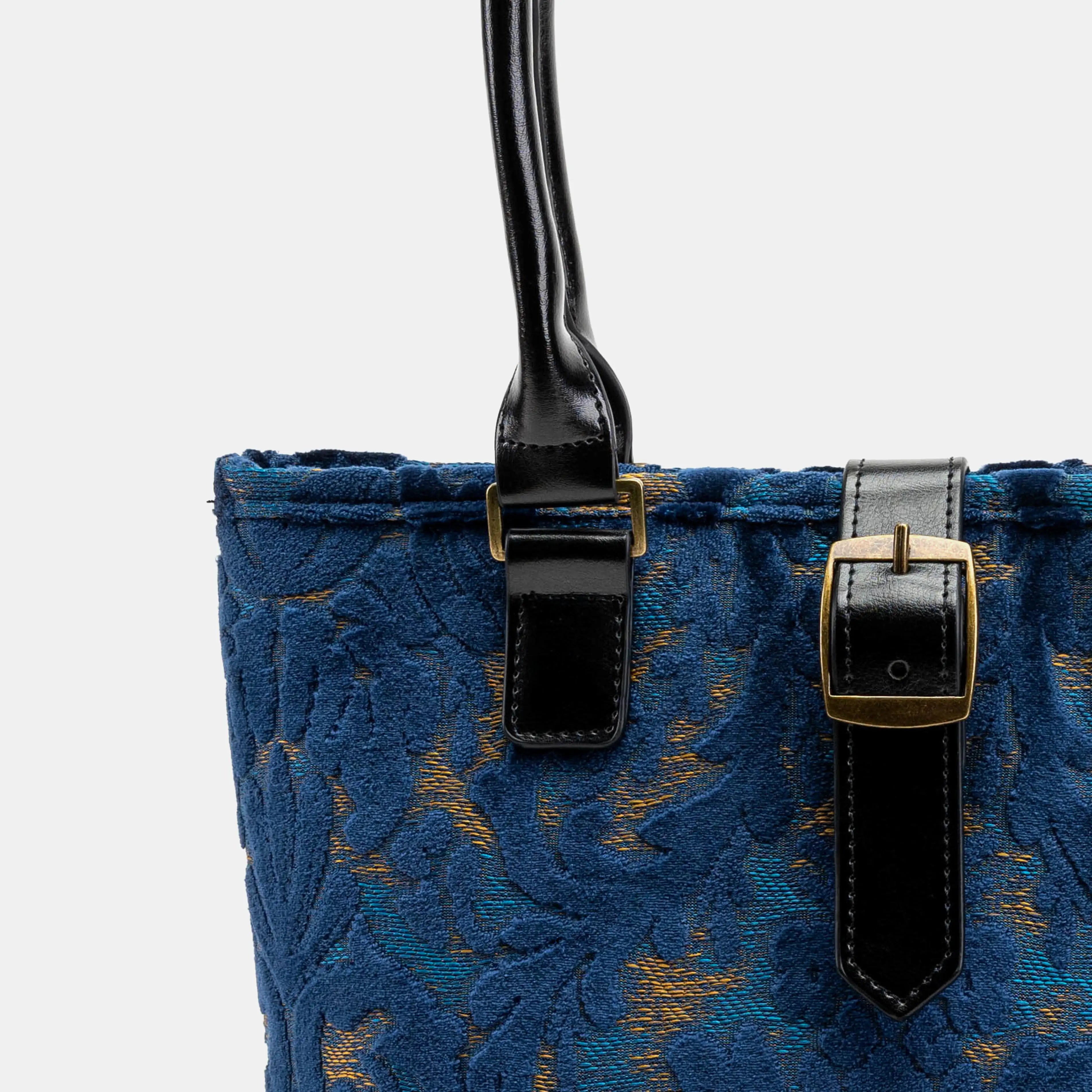 Burnout Velvet Navy Everyday Tote Bag Carpetbag of America detail