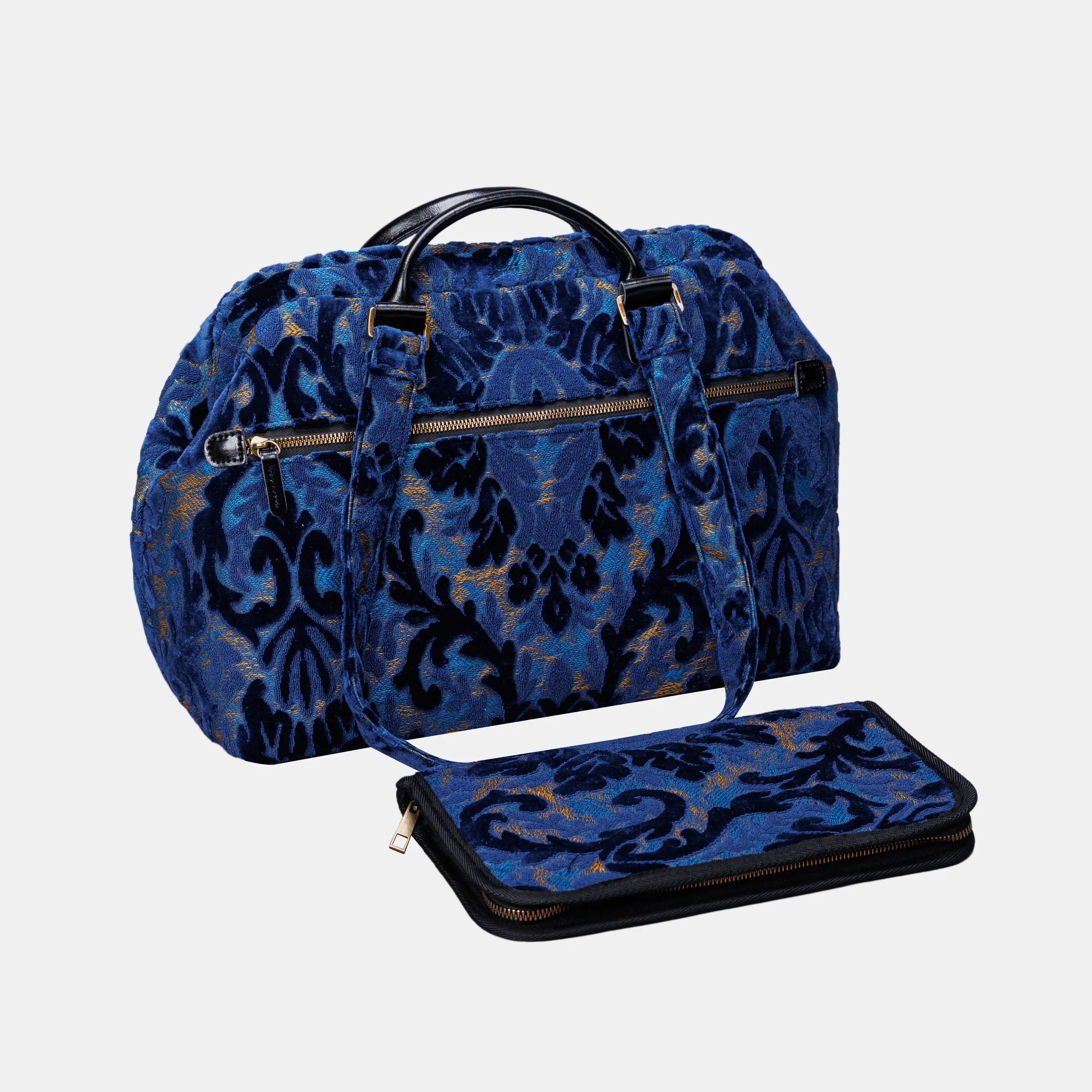 Burnout Velvet Navy Knitting Project Bag of America-back set