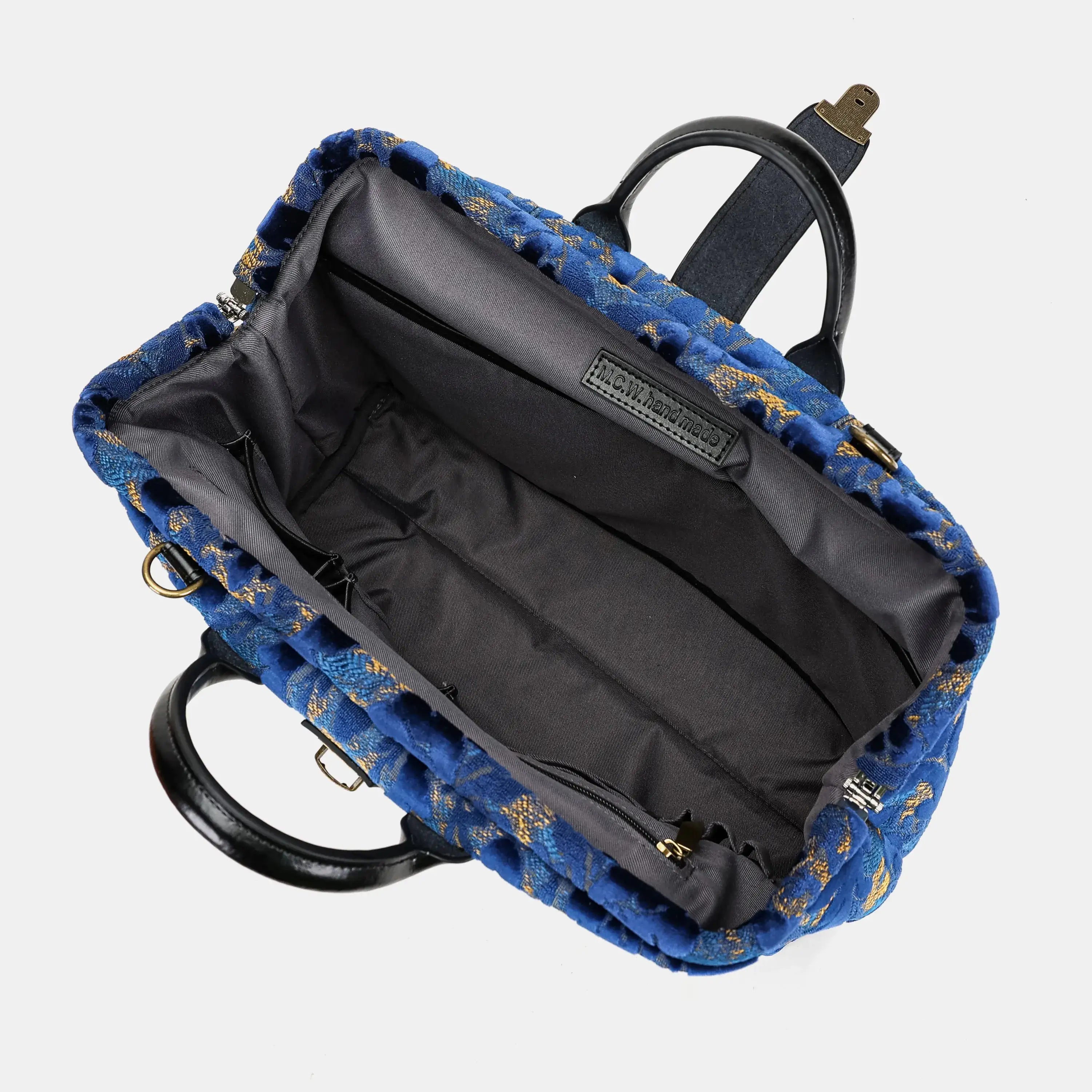 Burnout Velvet Navy Laptop Work Bag of America inside