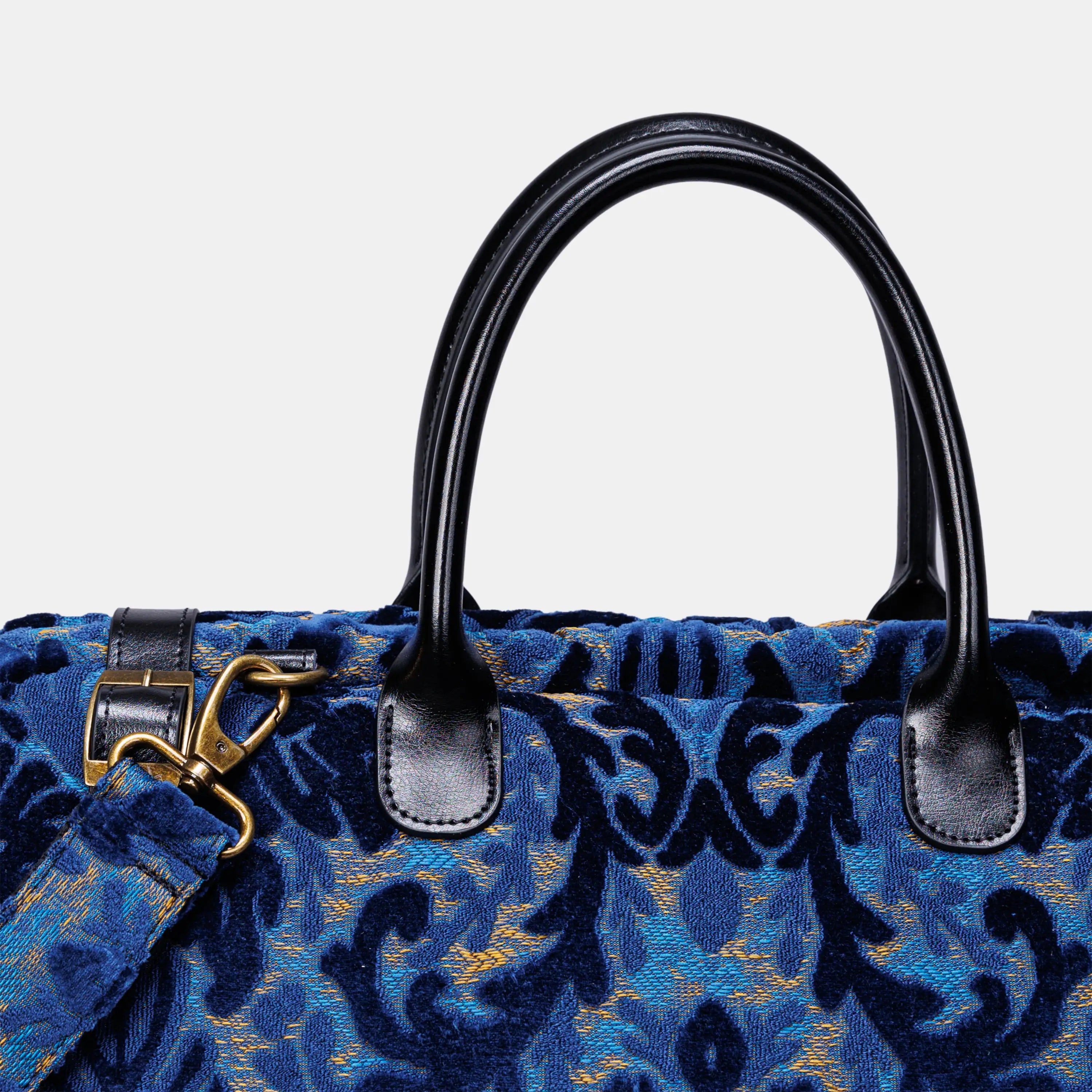 Burnout Velvet Navy Large Carpetbag of America handle