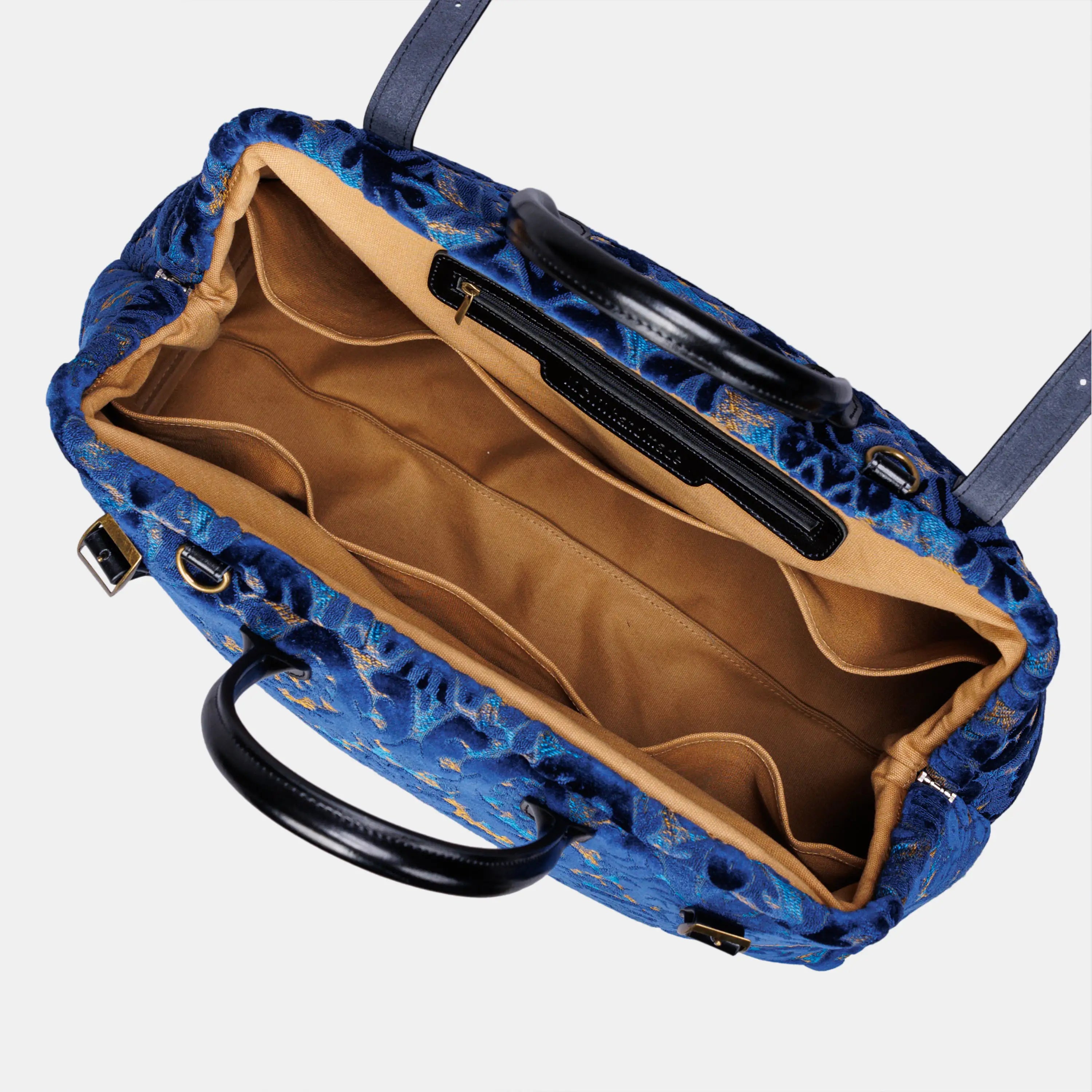 Burnout Velvet Navy Large Carpetbag of America inside