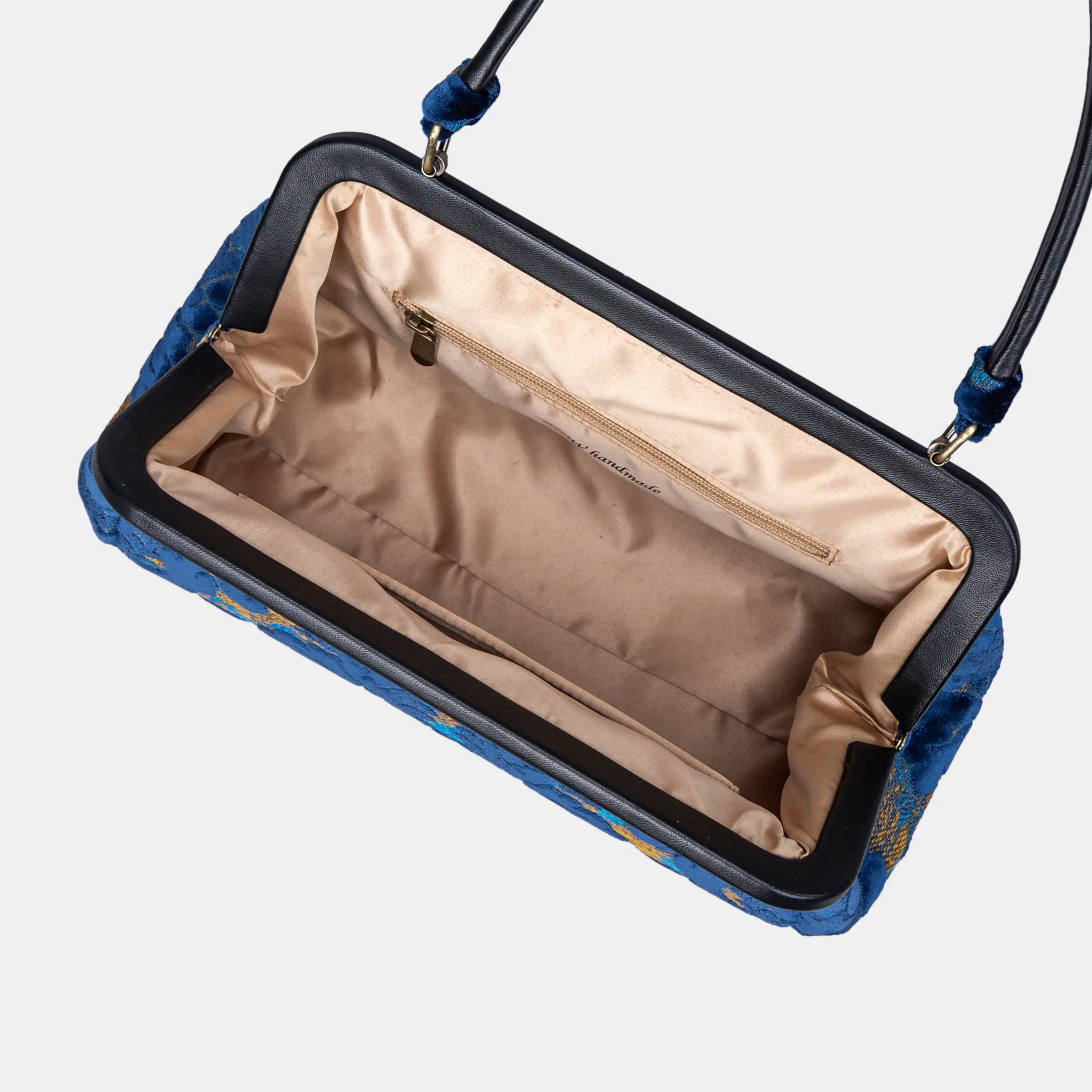 Burnout Velvet Navy Shoulder Bag inside