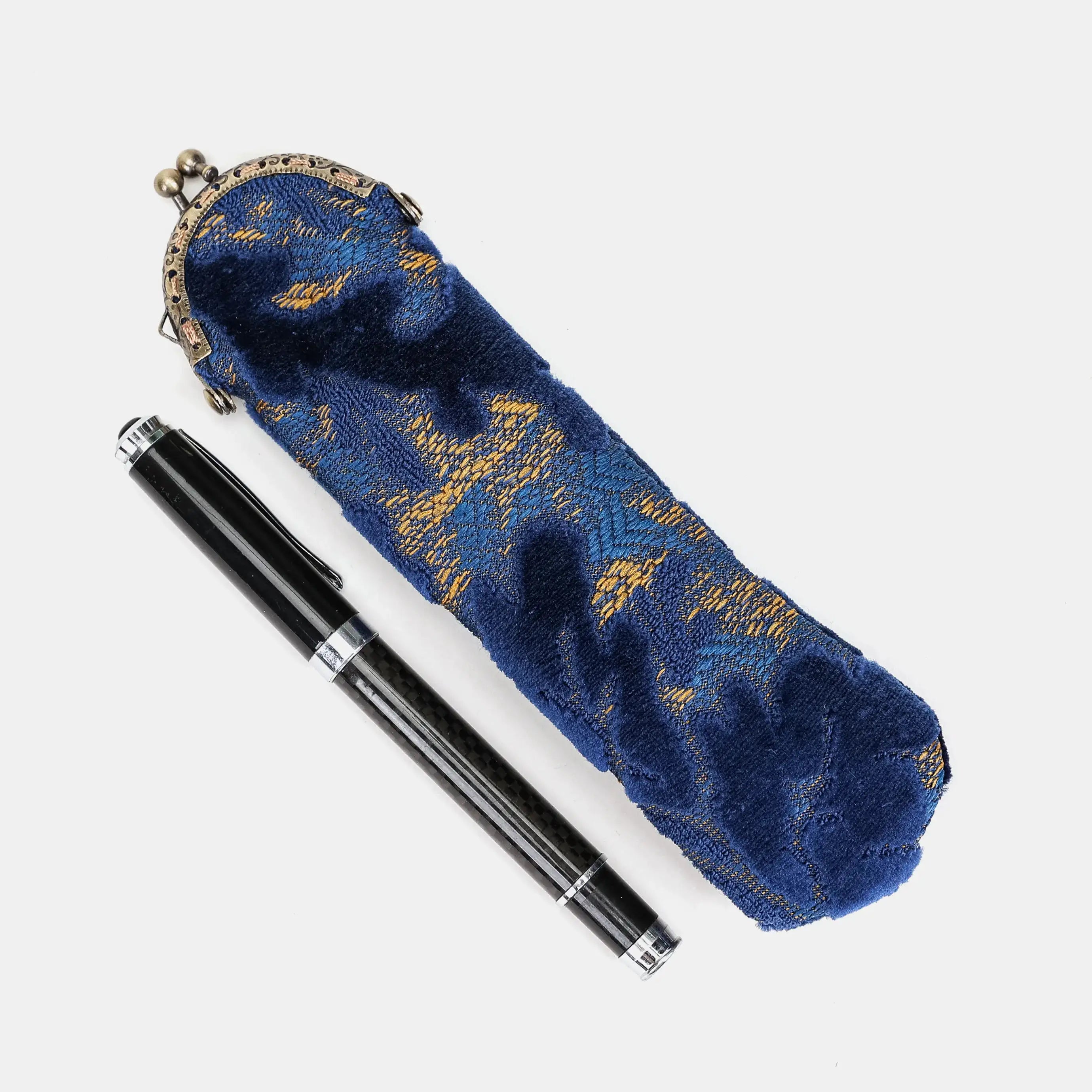 Burnout Velvet Navy Solo Pen Case Carpetbag of America main