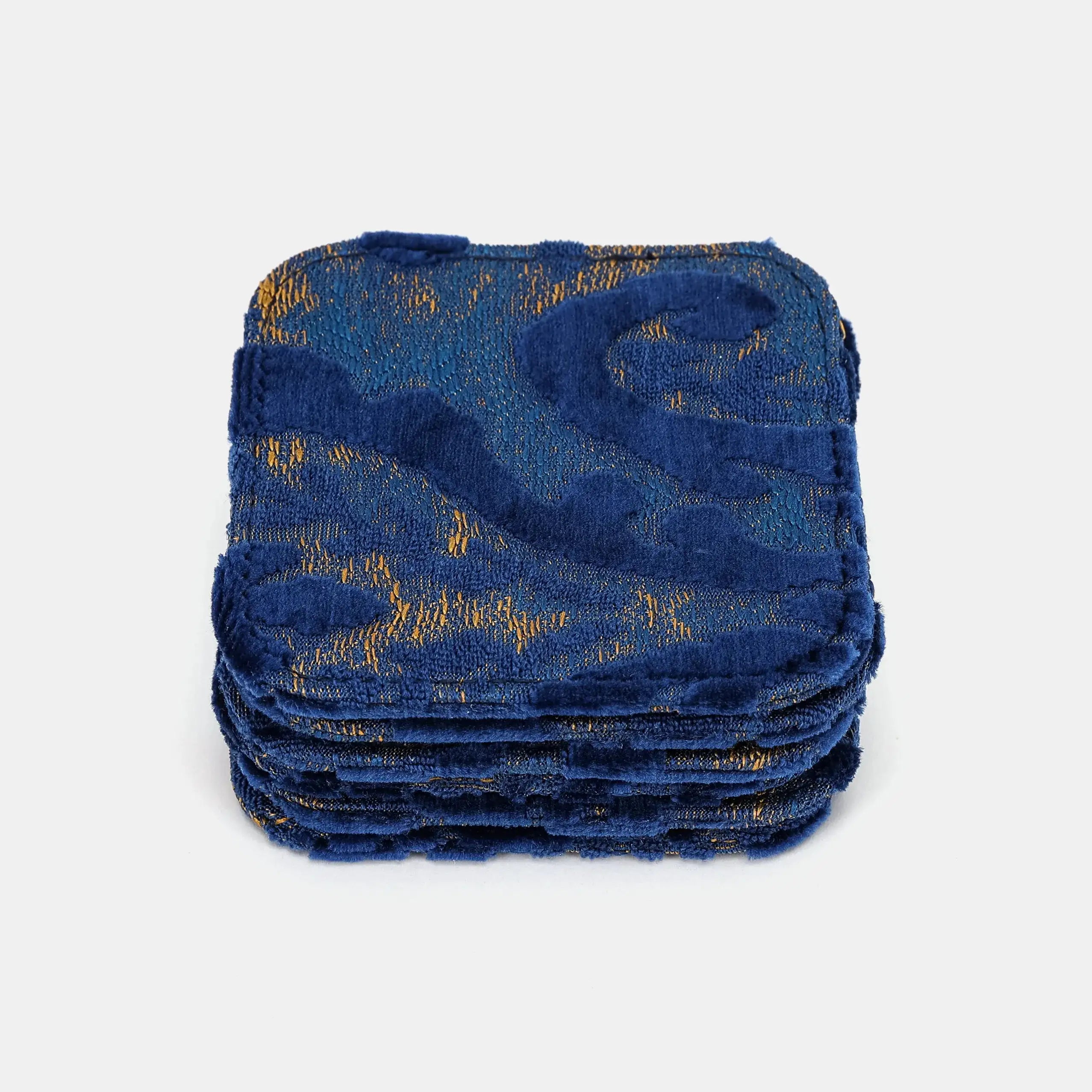 Burnout Velvet Navy Square Coaster Set with Holder of America-coasters