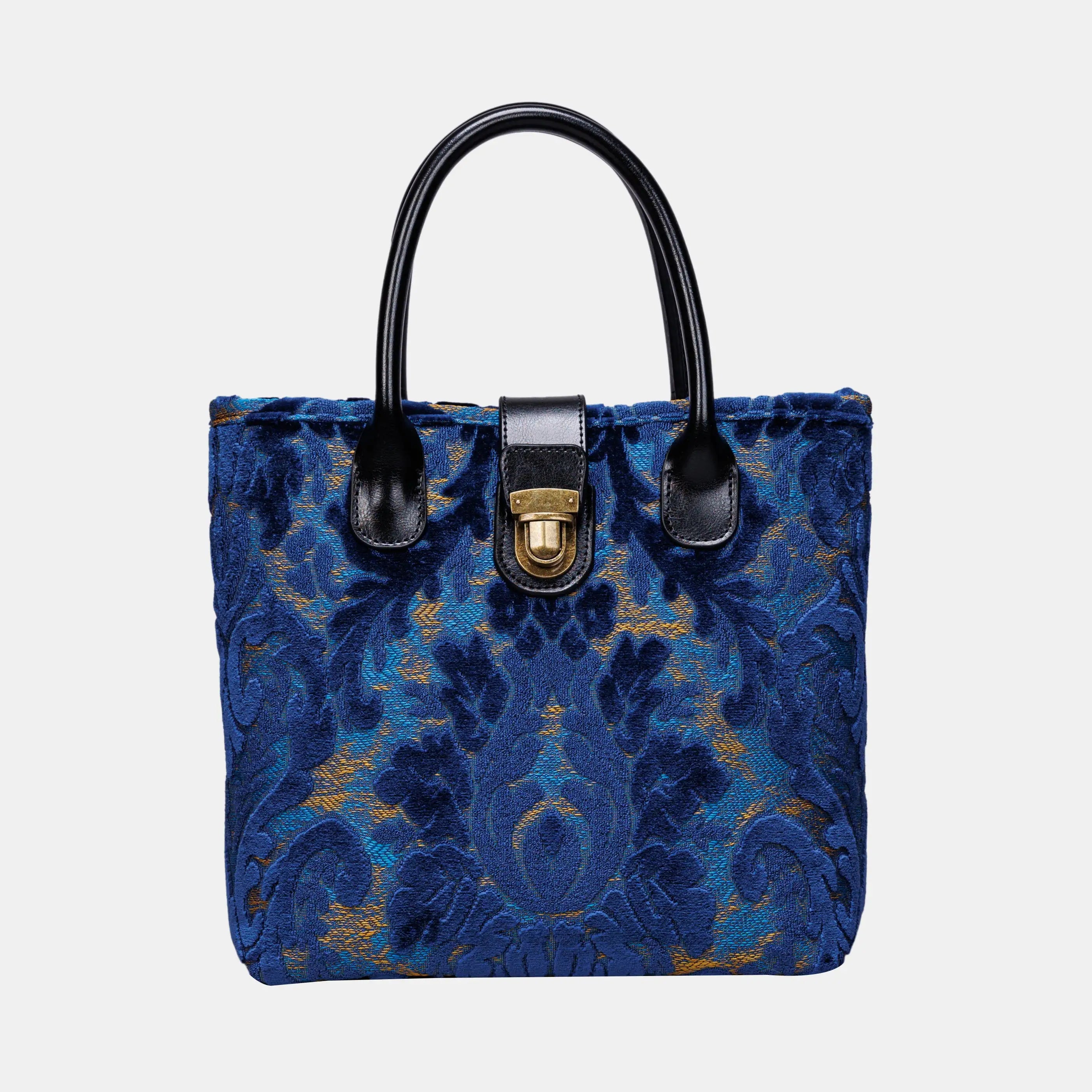 Burnout Velvet Navy Tuck Lock Carpet Satchel carpet bag MCW Handmade of America main