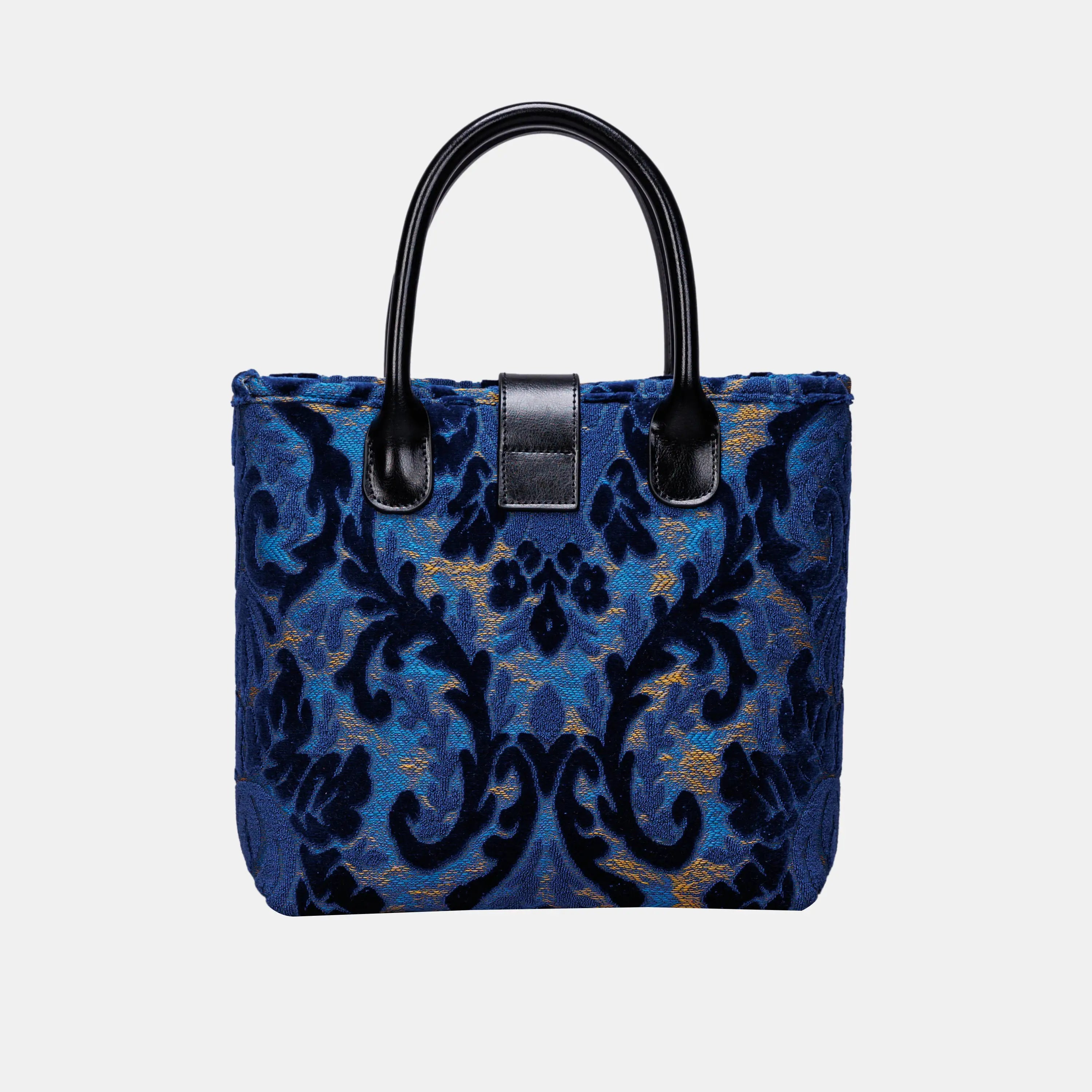 Burnout Velvet Navy Tuck Lock Carpet Satchel carpet bag MCW Handmade of America back