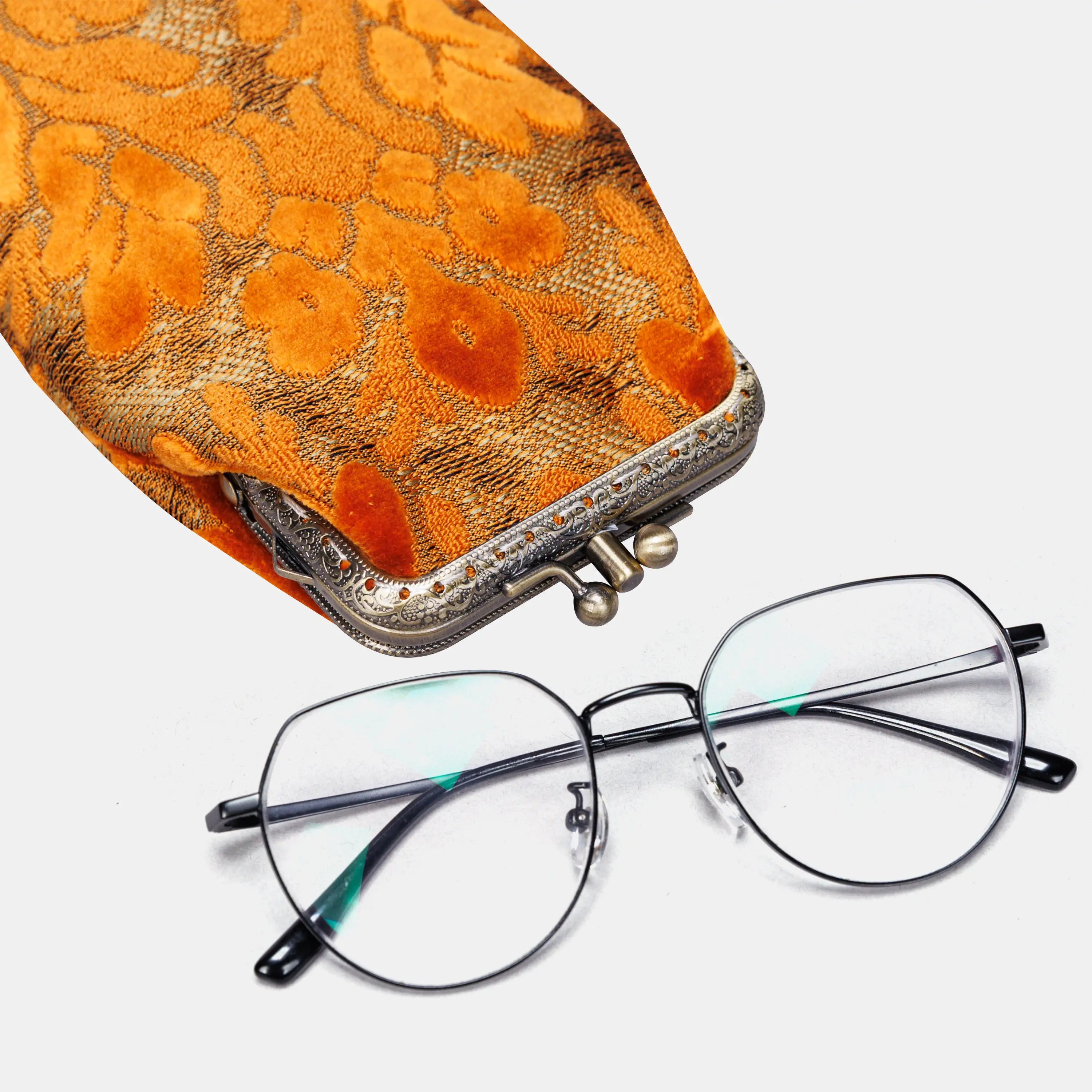 Burnout Velvet Orange Carpet Eyeglasses Case of America with glasses-2