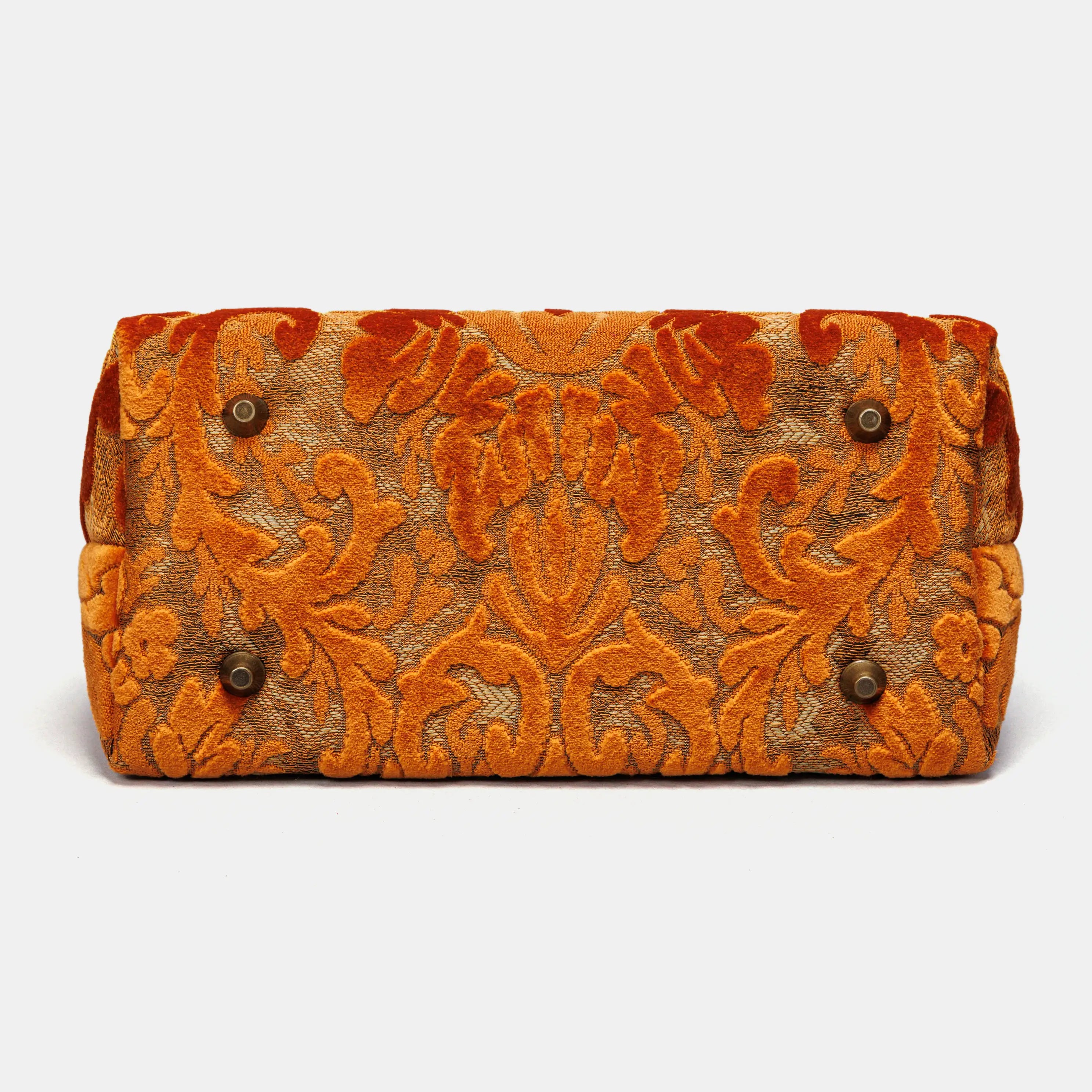Burnout Velvet Orange Carpet Satchel carpet bag MCW Handmade of America bottom